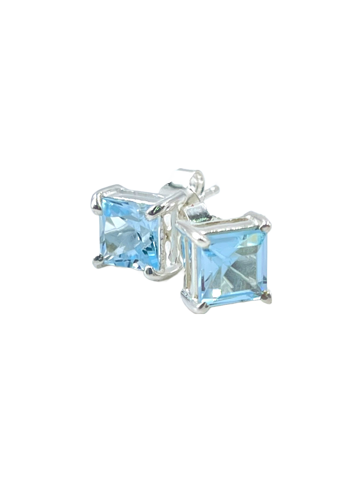 Metal Carats 925 Sterling Silver Square Blue Topaz Stud Earrings | Natural and Authentic Gemstone | For Women | Casual Wear | Trendy