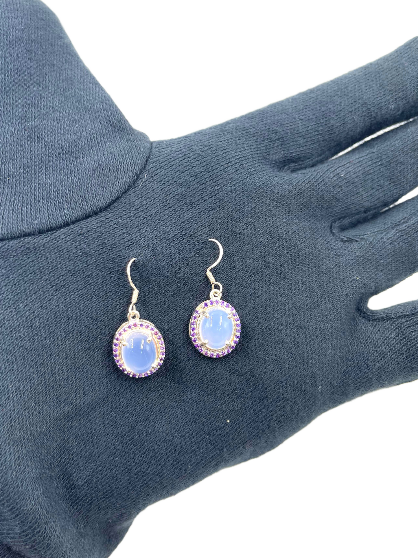 Metal Carats Blue Chalcedony Hanging Danglers in 925 Sterling Silver | Blue Chalcedony | Danglers | For Women | Color Stone Jewellery