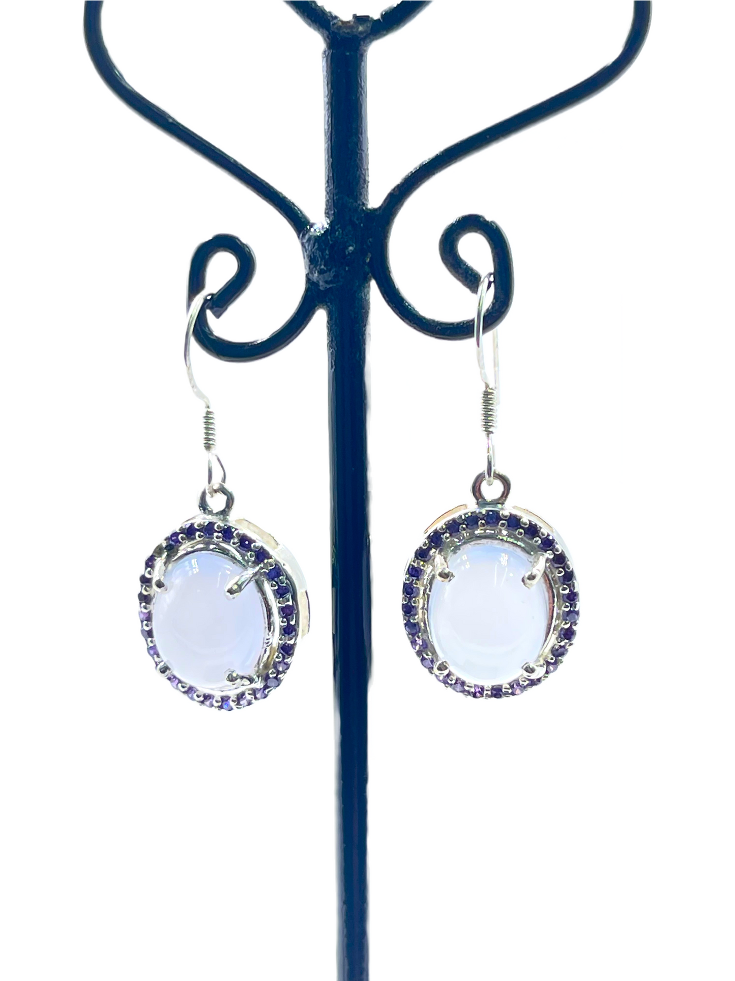 Metal Carats Blue Chalcedony Hanging Danglers in 925 Sterling Silver | Blue Chalcedony | Danglers | For Women | Color Stone Jewellery