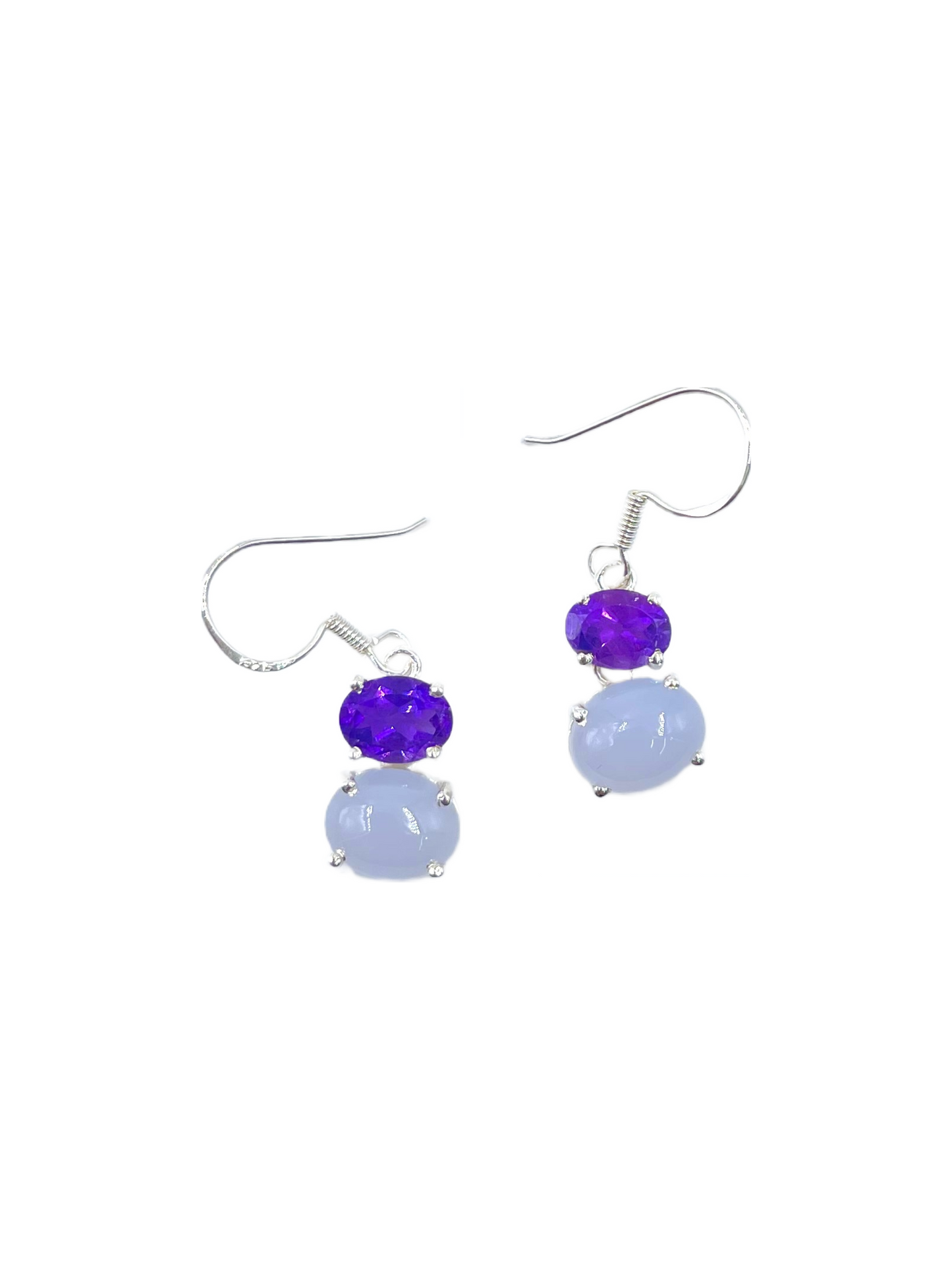 Metal Carats Amethyst and Blue Chalcedony Hanging Danglers in 925 Sterling Silver | Danglers | Natural And Authentic Gemstones | For Women | Color Stone Jewellery