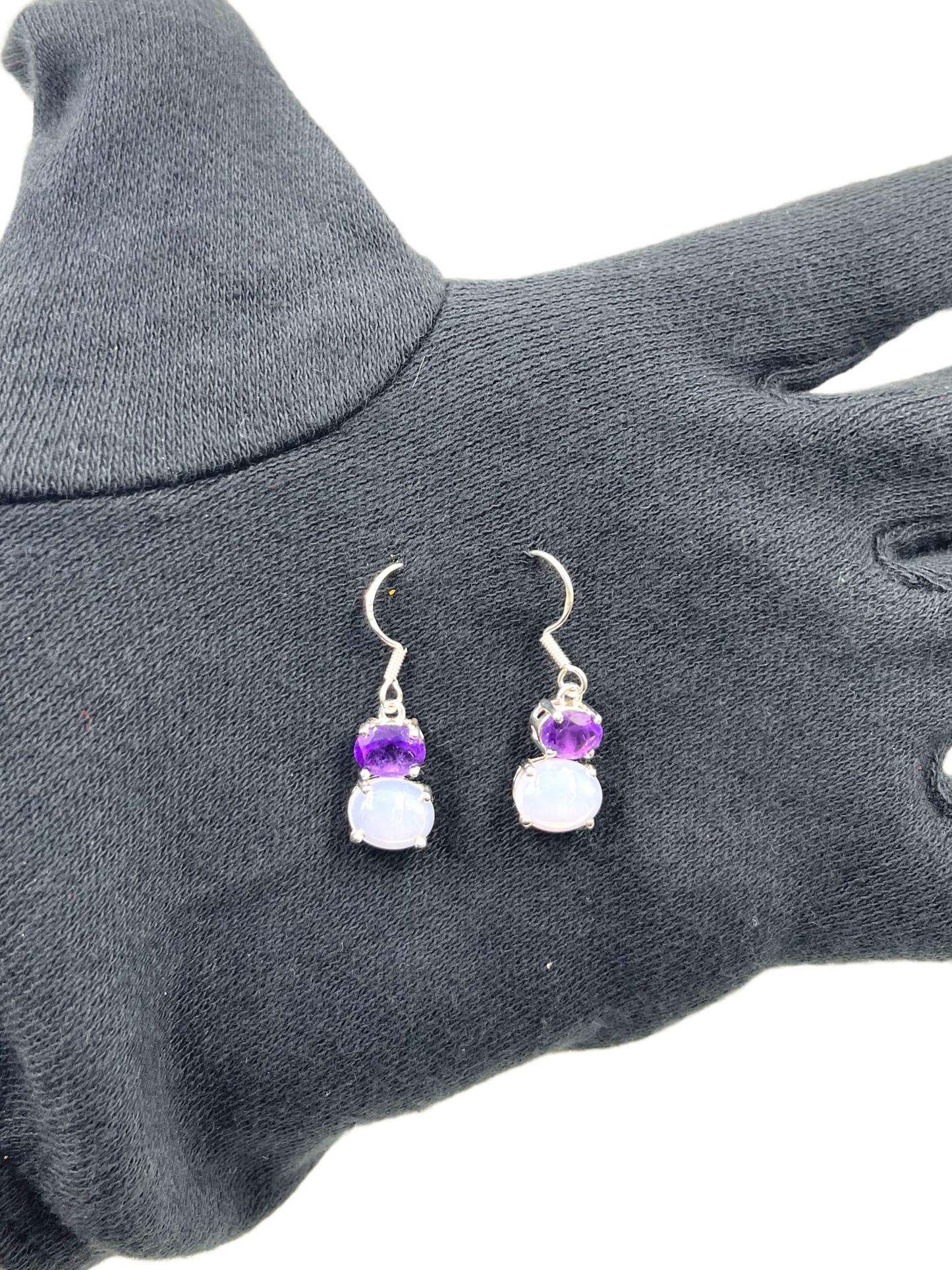 Metal Carats Amethyst and Blue Chalcedony Hanging Danglers in 925 Sterling Silver | Danglers | Natural And Authentic Gemstones | For Women | Color Stone Jewellery