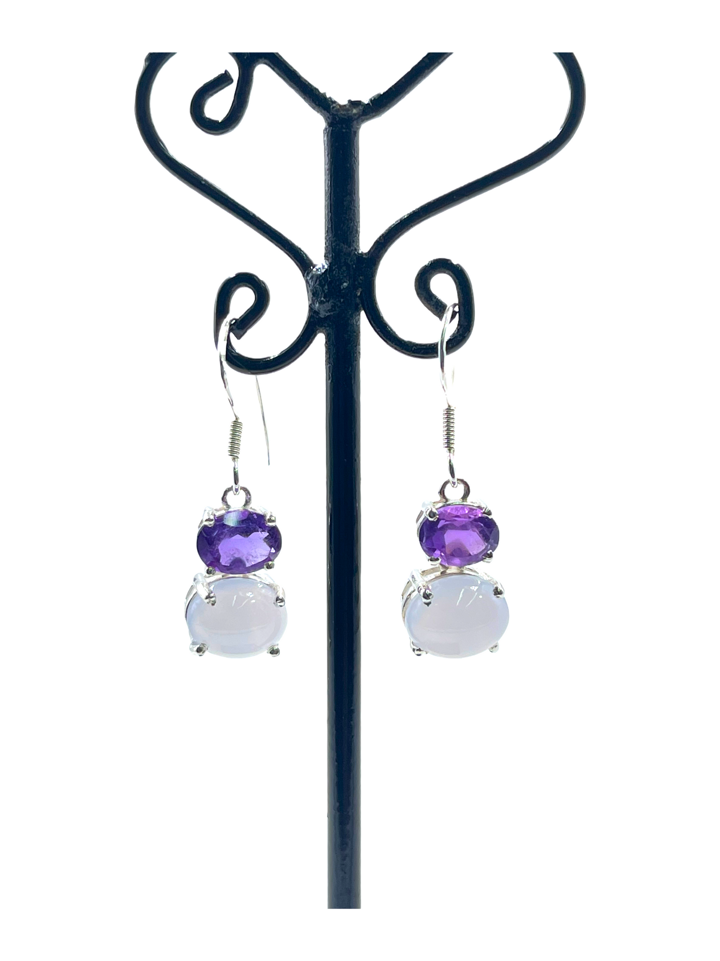 Metal Carats Amethyst and Blue Chalcedony Hanging Danglers in 925 Sterling Silver | Danglers | Natural And Authentic Gemstones | For Women | Color Stone Jewellery