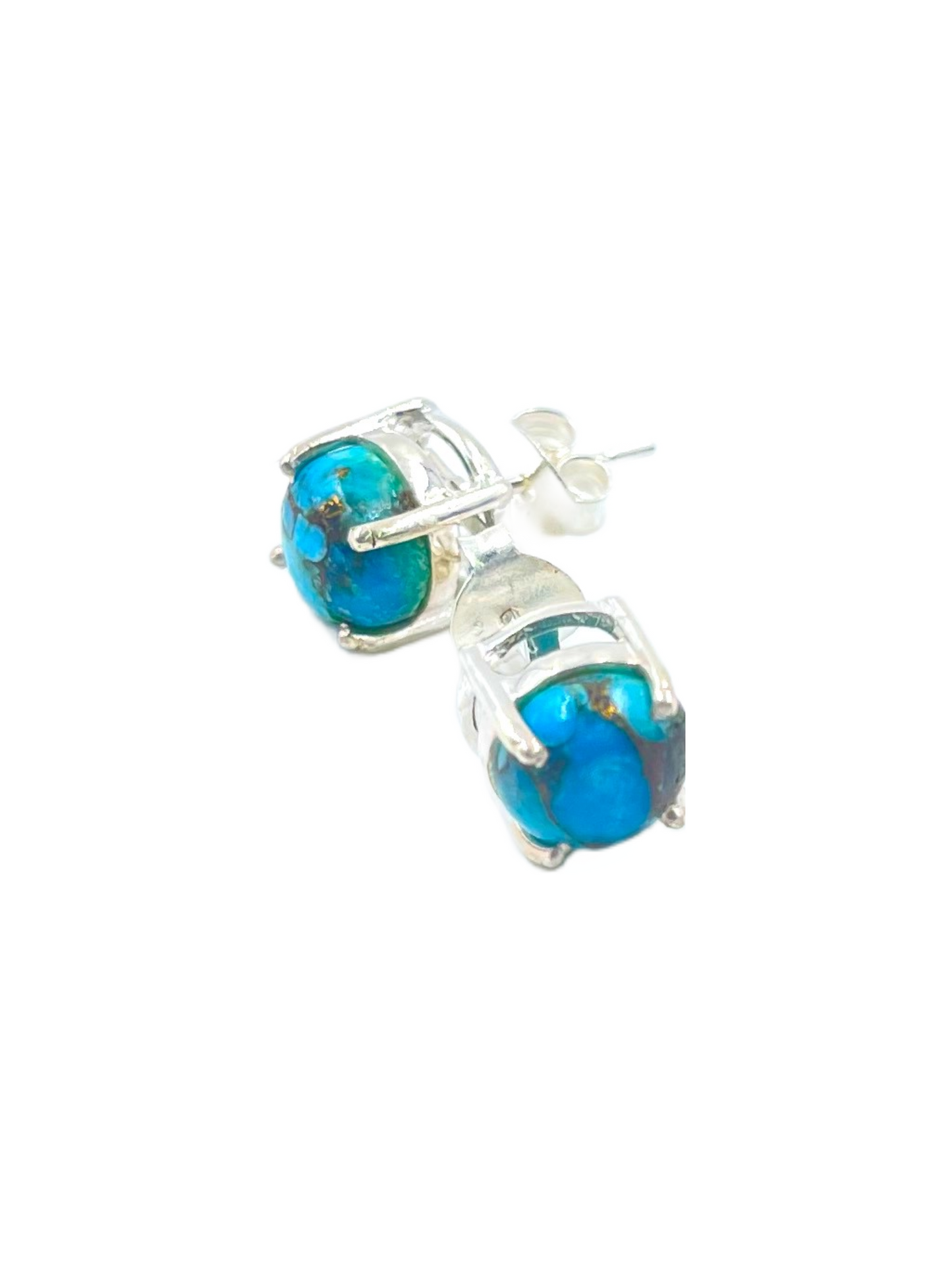 Metal Carats 925 Sterling Silver Turquoise Studs | Turquoise Firoza | Natural And Authentic Gemstones | For Women | Color Stone Jewellery