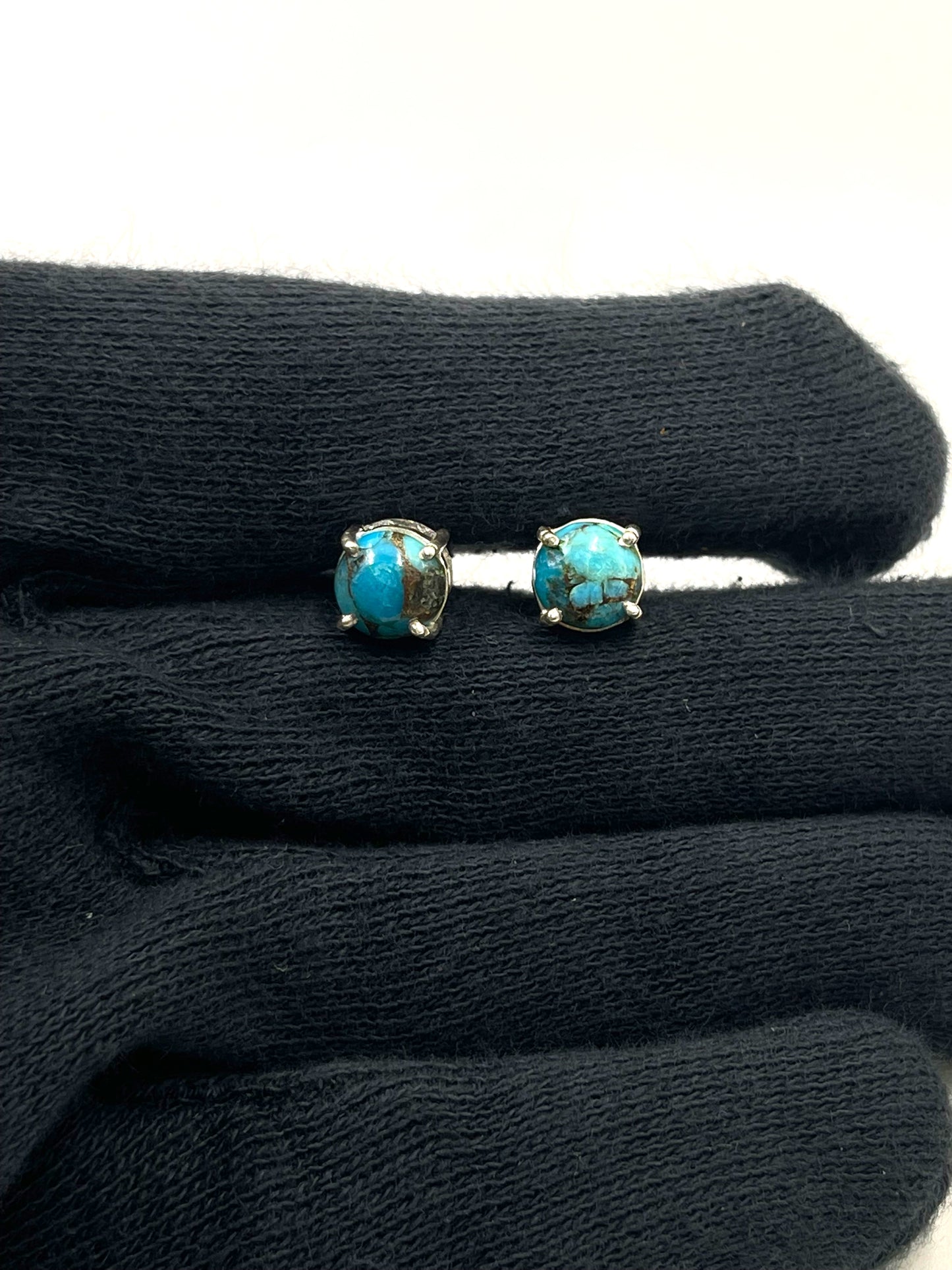 Metal Carats 925 Sterling Silver Turquoise Studs | Turquoise Firoza | Natural And Authentic Gemstones | For Women | Color Stone Jewellery