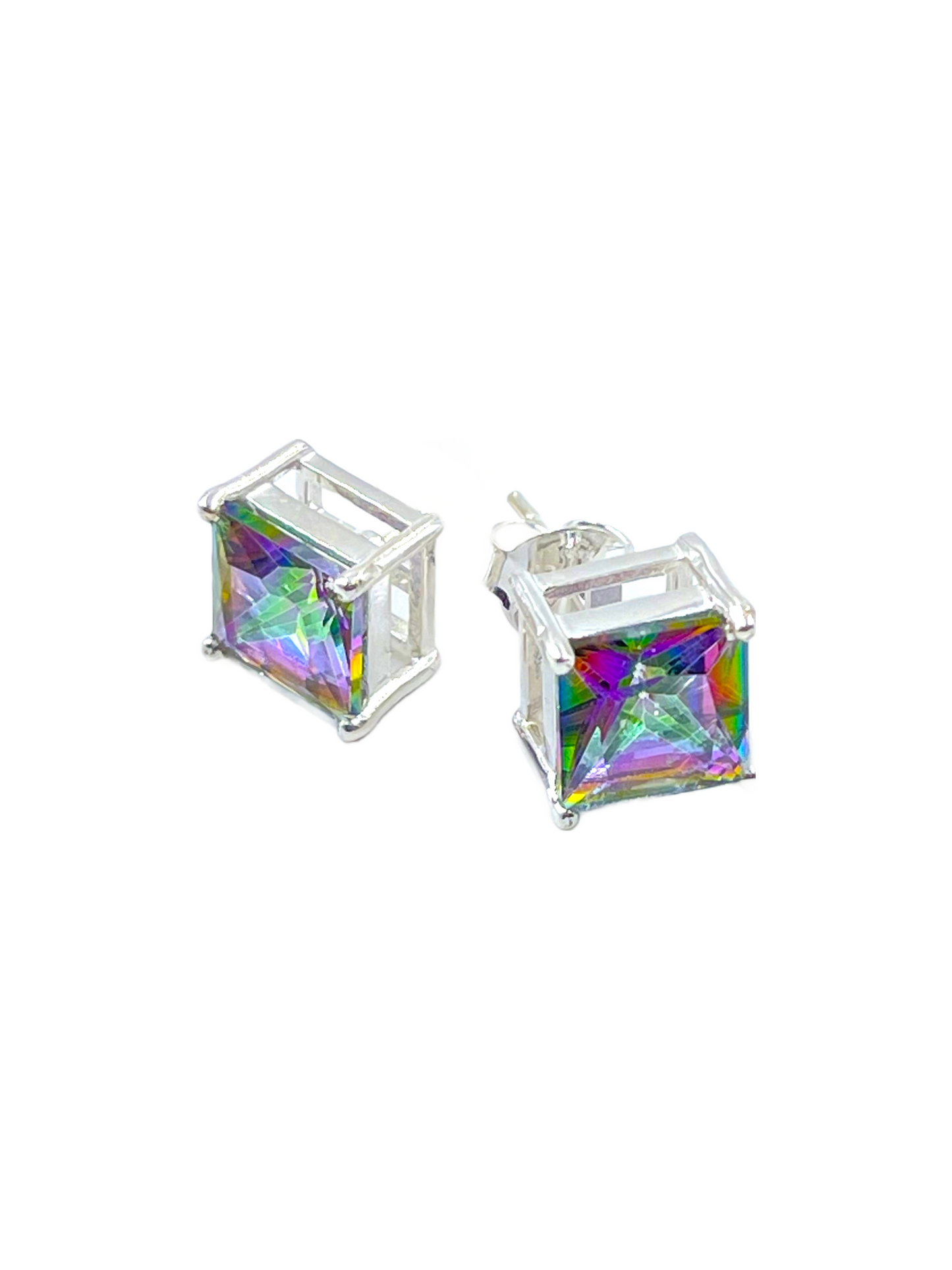 Metal Carats 925 Sterling Silver Mystic Topaz Square Studs Earrings | Mystic Topaz | Women | Multicolored | Casual