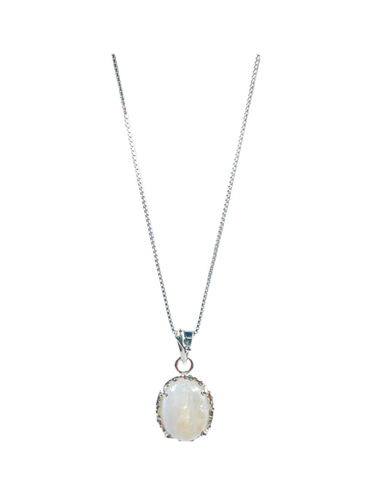 Metal Carats 925 Sterling Silver Rainbow Moonstone Pendant | Natural Gemstones | for Women | With Chain