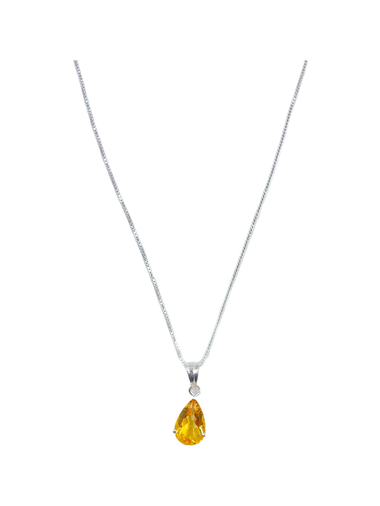 Metal Carats 925 Sterling Silver Pear Shaped Citrine Pendant with chain | Minimal Jewellery | Authentic Gemstones | for Women