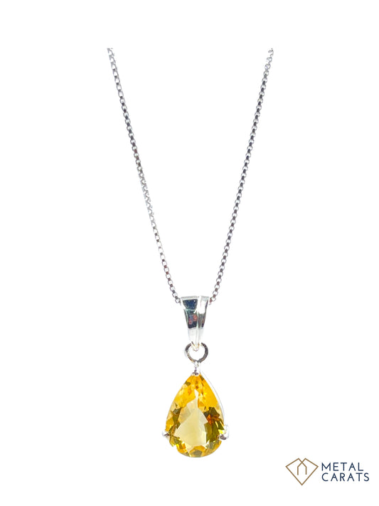 Metal Carats 925 Sterling Silver Pear Shaped Citrine Pendant with chain | Minimal Jewellery | Authentic Gemstones | for Women