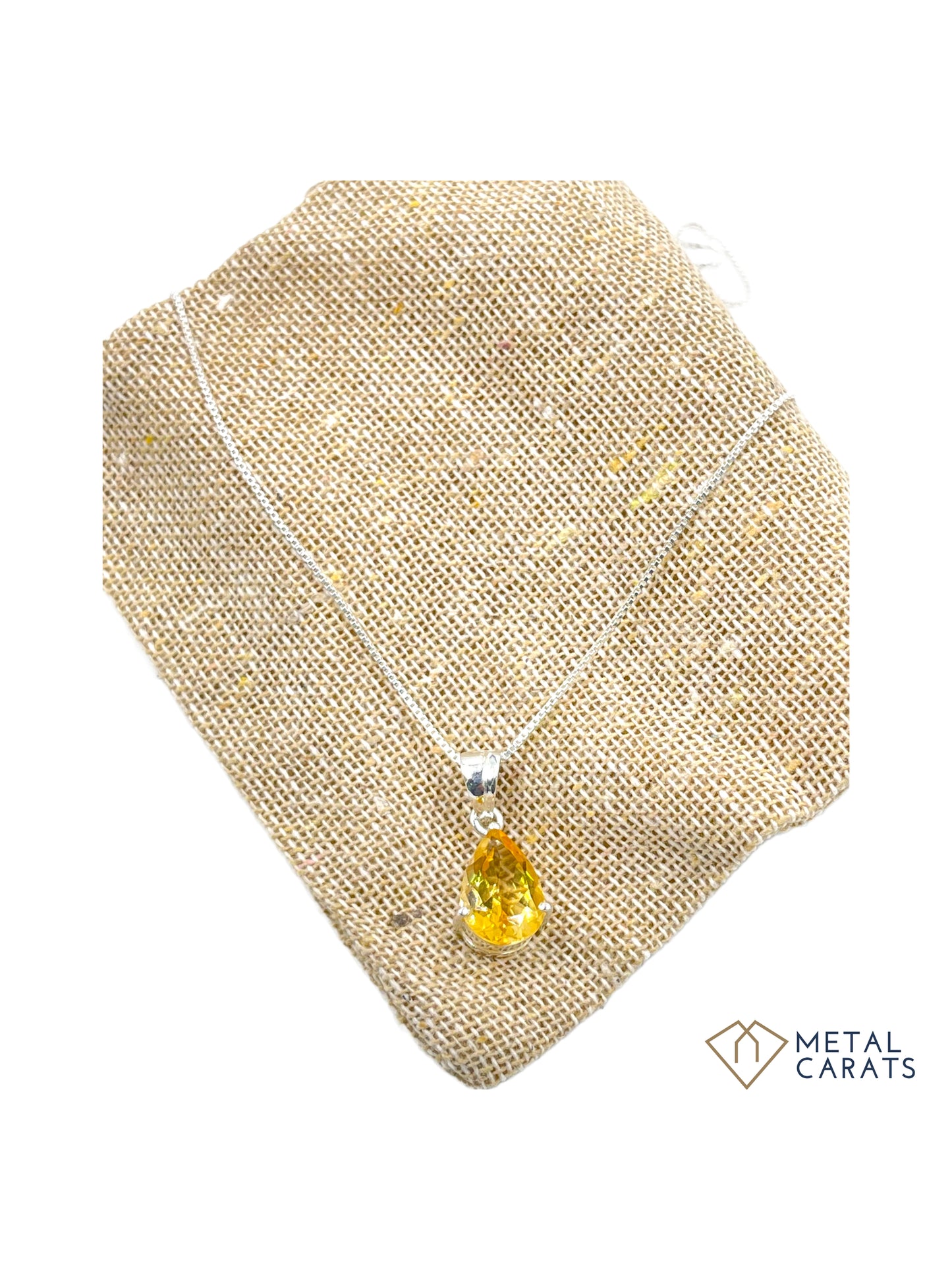 Metal Carats 925 Sterling Silver Pear Shaped Citrine Pendant with chain | Minimal Jewellery | Authentic Gemstones | for Women