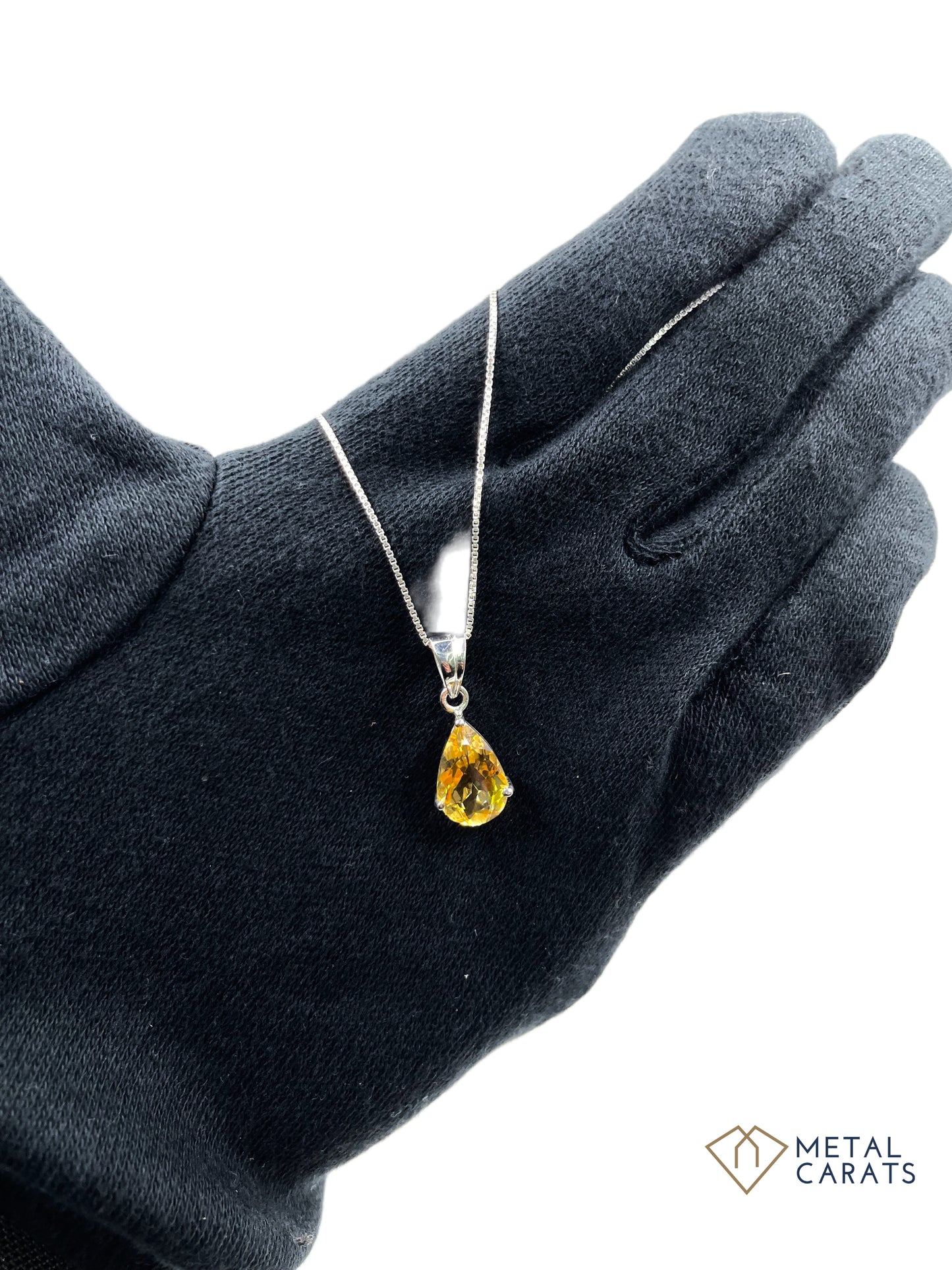 Metal Carats 925 Sterling Silver Pear Shaped Citrine Pendant with chain | Minimal Jewellery | Authentic Gemstones | for Women