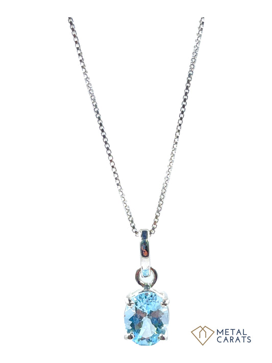 Metal Carats 925 Sterling Silver Blue Topaz Pendant with Chain | Statement Piece | Oval Stone | For Women