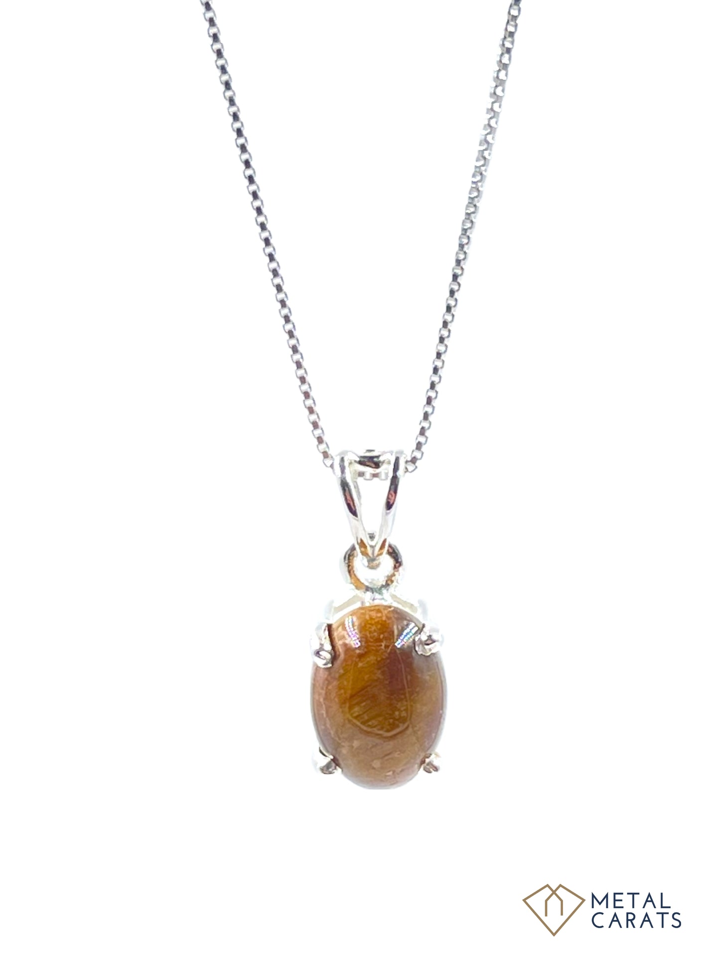 Metal Carats 925 Sterling Silver Tigers Eye Pendant with Chain | Natural Gemstones | Tigers Eye | Women