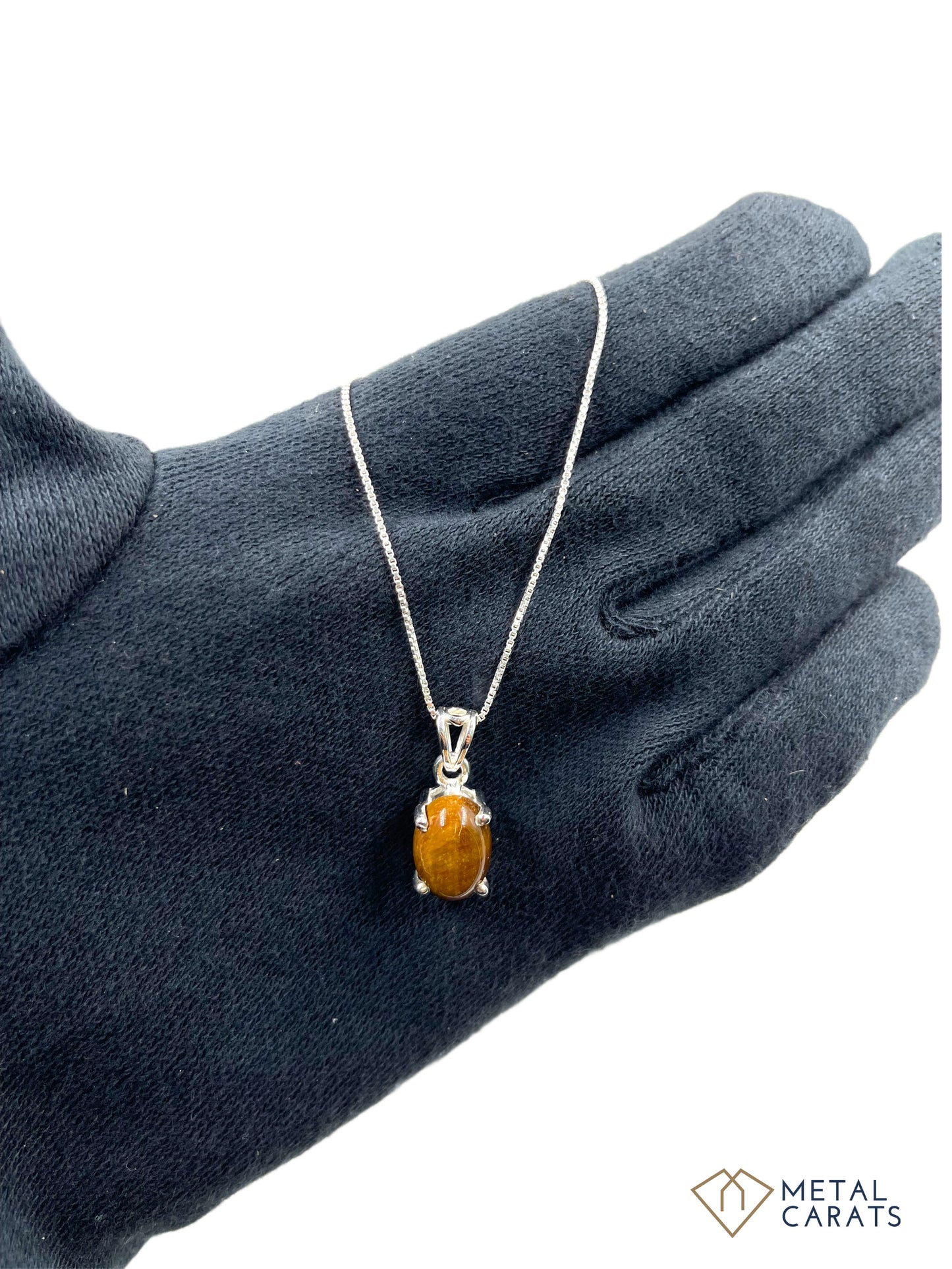 Metal Carats 925 Sterling Silver Tigers Eye Pendant with Chain | Natural Gemstones | Tigers Eye | Women