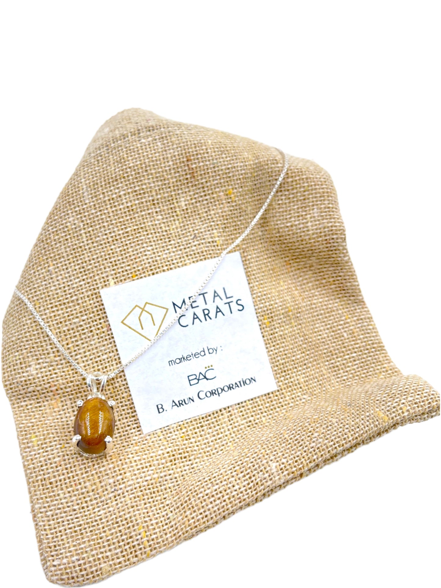 Metal Carats 925 Sterling Silver Tigers Eye Pendant with Chain | Natural Gemstones | Tigers Eye | Women