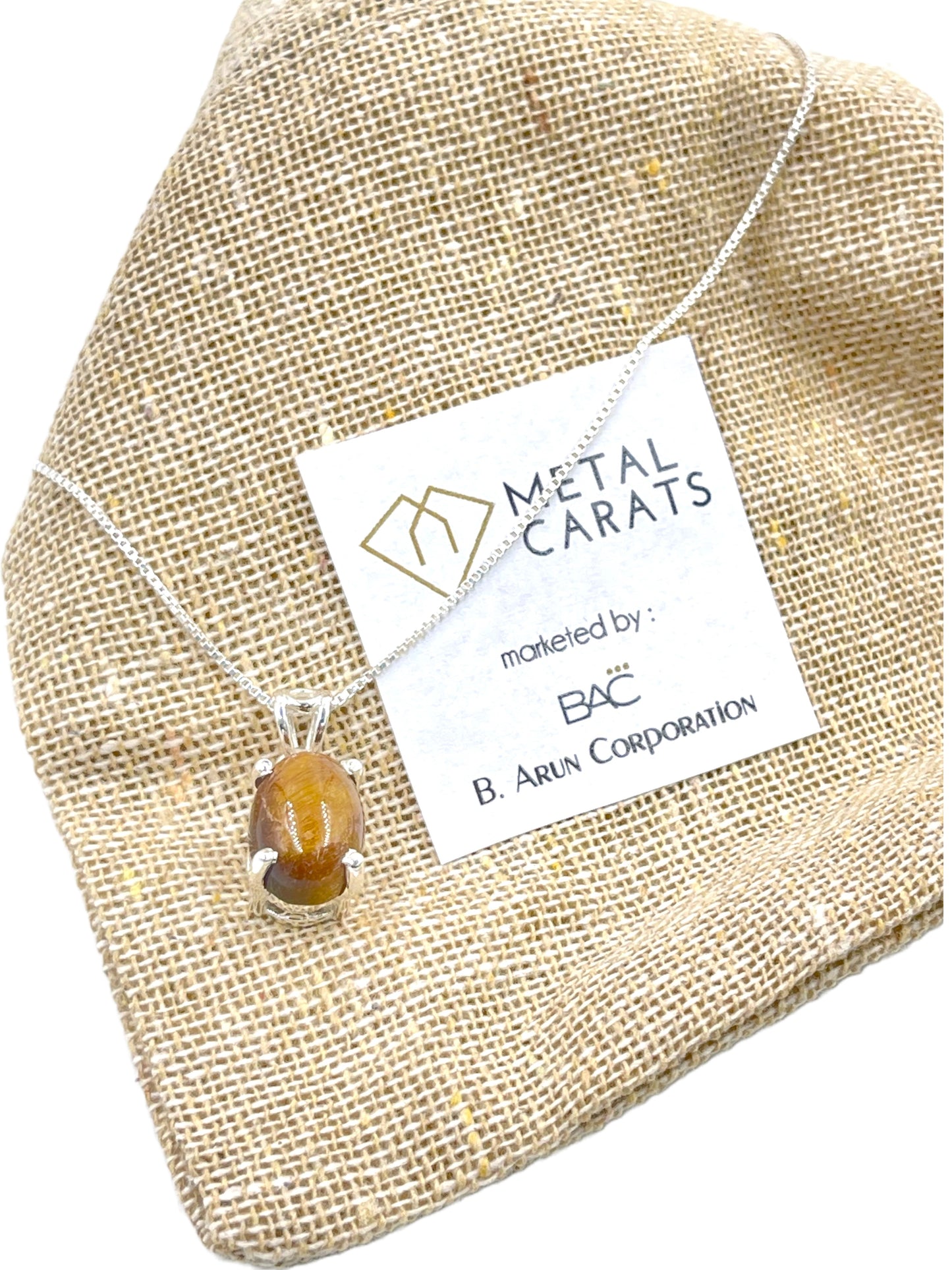 Metal Carats 925 Sterling Silver Tigers Eye Pendant with Chain | Natural Gemstones | Tigers Eye | Women