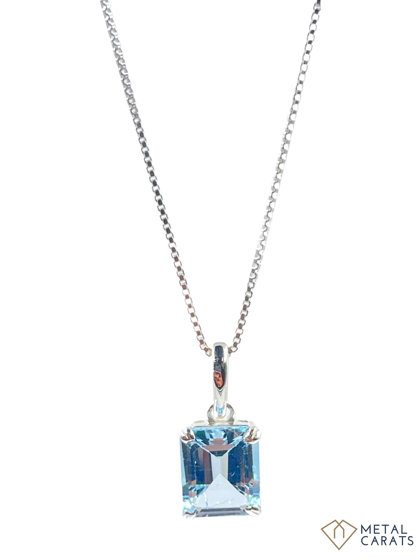 Metal Carats 925 Sterling Silver Rectangle Blue Topaz Pendant with Chain | Natural Gemstone | Unisex