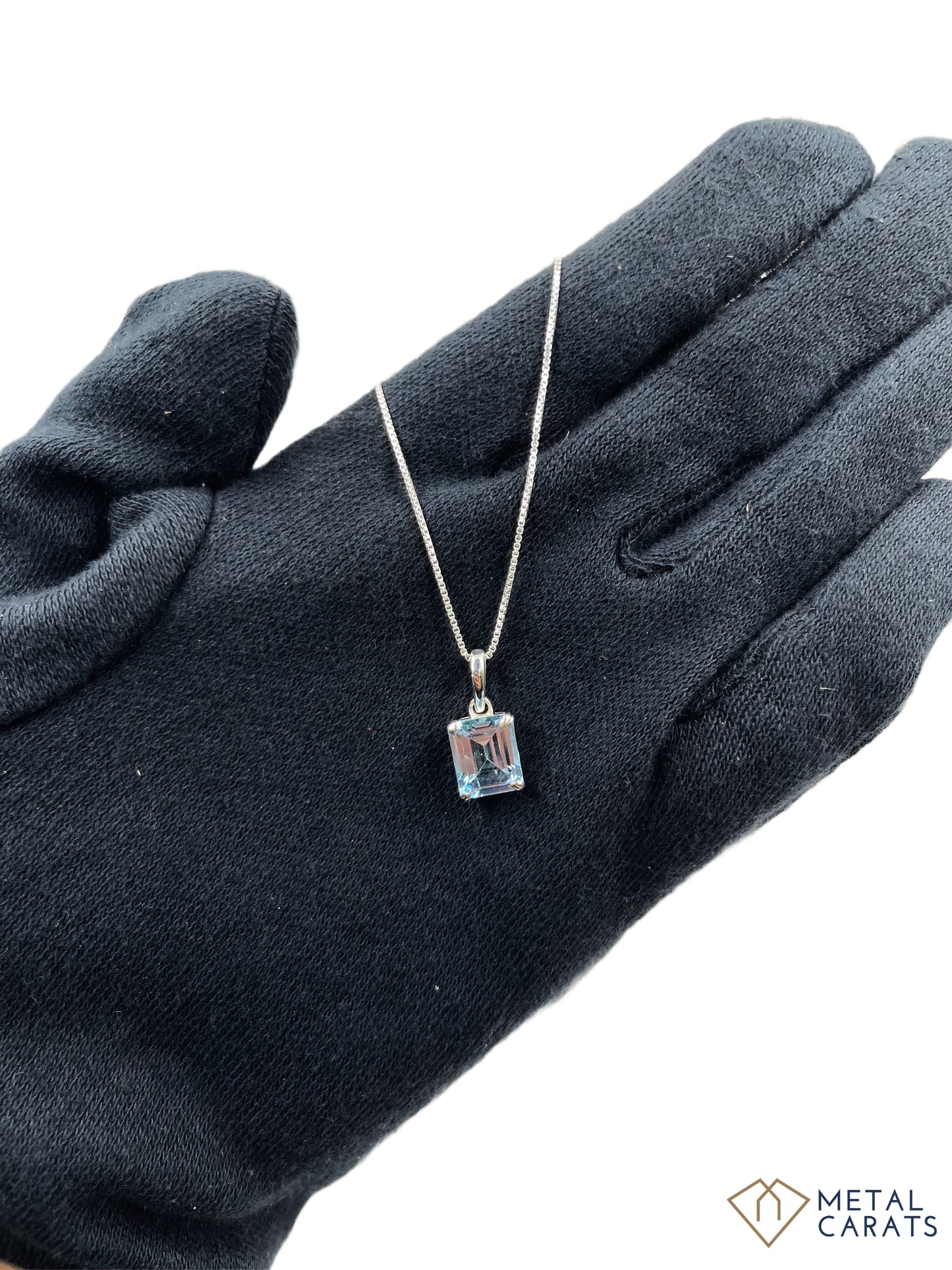 Metal Carats 925 Sterling Silver Rectangle Blue Topaz Pendant with Chain | Natural Gemstone | Unisex