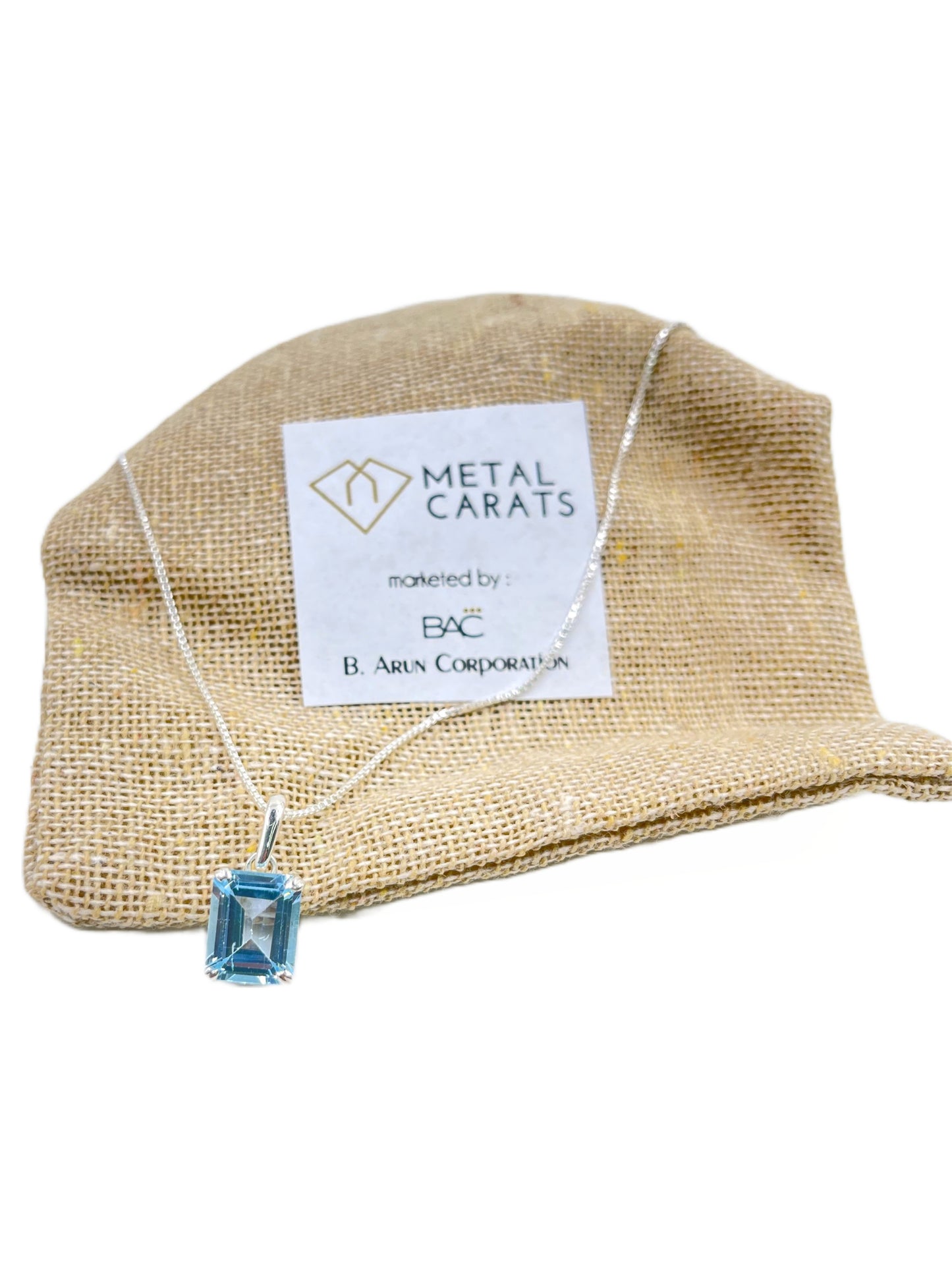 Metal Carats 925 Sterling Silver Rectangle Blue Topaz Pendant with Chain | Natural Gemstone | Unisex