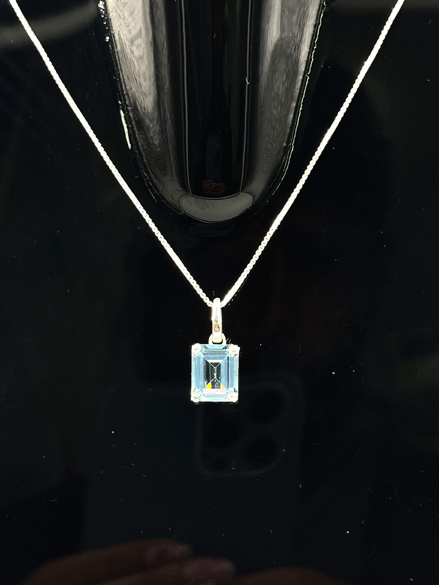 Metal Carats 925 Sterling Silver Rectangle Blue Topaz Pendant with Chain | Natural Gemstone | Unisex