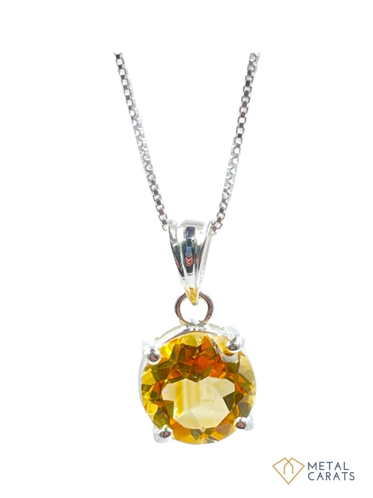 Metal Carats 925 Sterling Silver Citrine Pendant | 2 Carat Size | Natural Gemstones | Women