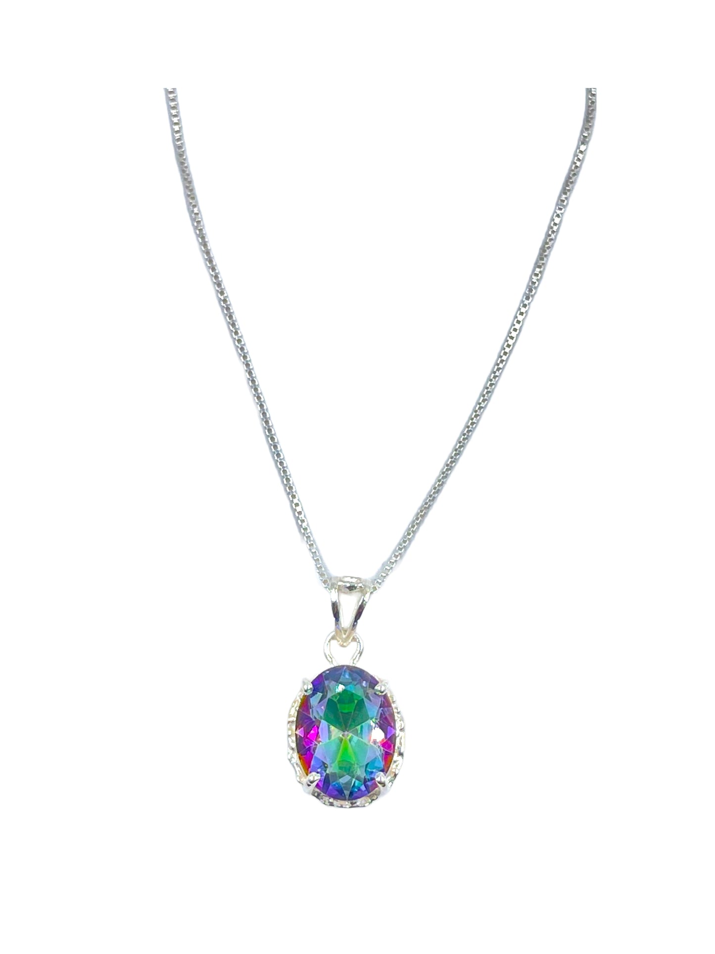 Metal Carats 925 Sterling Silver Mystic Topaz Pendant with Chain | Multi Color Gemstone | Natural | Women