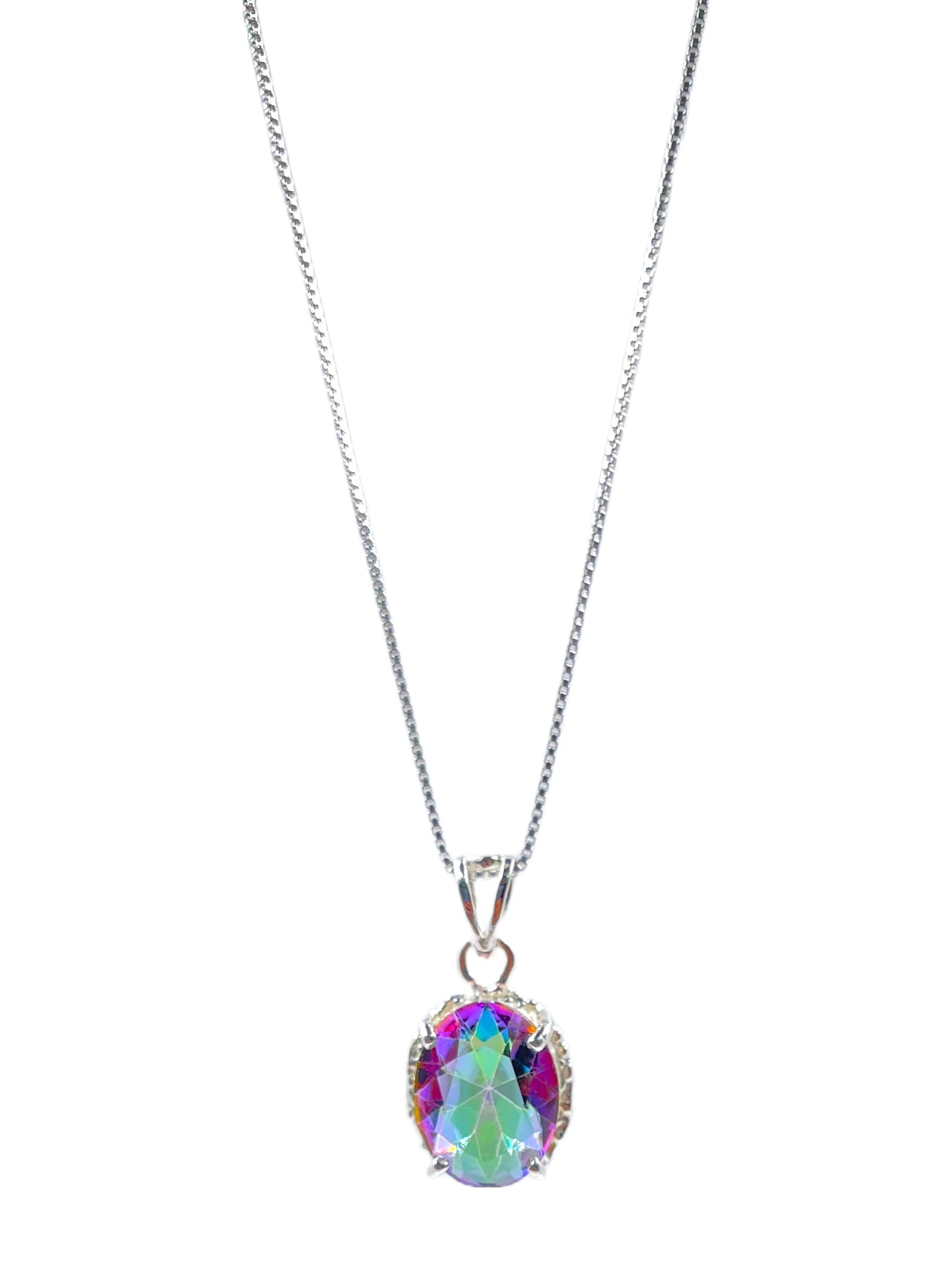 Metal Carats 925 Sterling Silver Mystic Topaz Pendant with Chain | Multi Color Gemstone | Natural | Women