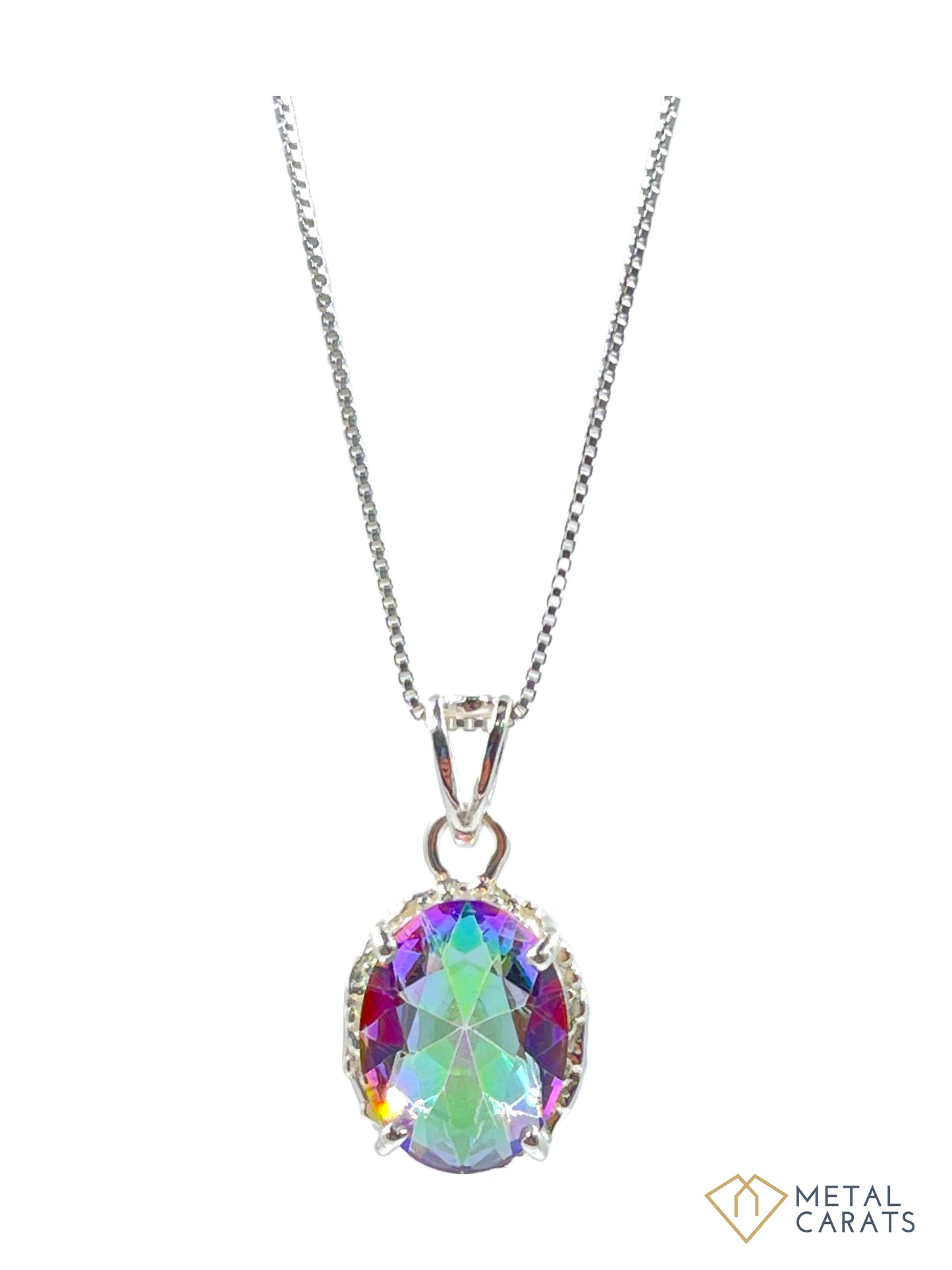 Metal Carats 925 Sterling Silver Mystic Topaz Pendant with Chain | Multi Color Gemstone | Natural | Women