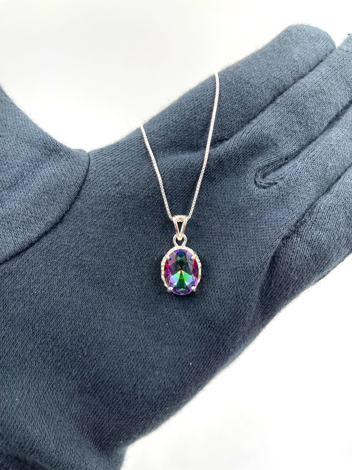 Metal Carats 925 Sterling Silver Mystic Topaz Pendant with Chain | Multi Color Gemstone | Natural | Women