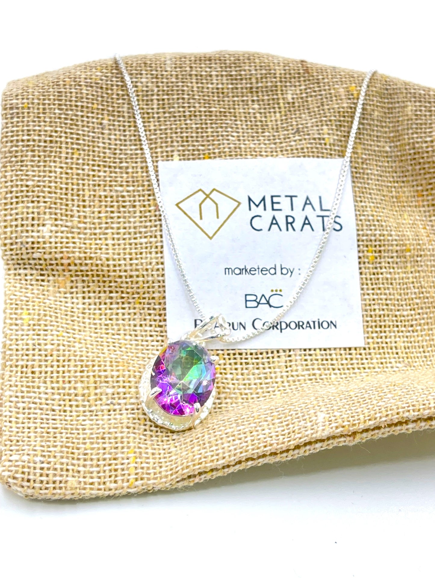 Metal Carats 925 Sterling Silver Mystic Topaz Pendant with Chain | Multi Color Gemstone | Natural | Women