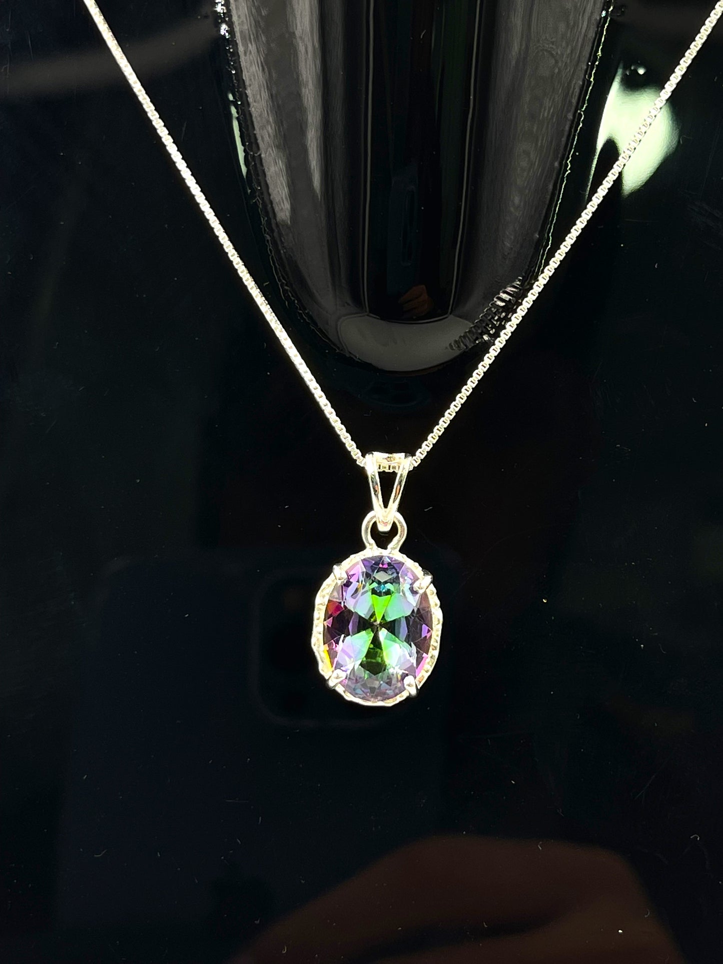 Metal Carats 925 Sterling Silver Mystic Topaz Pendant with Chain | Multi Color Gemstone | Natural | Women