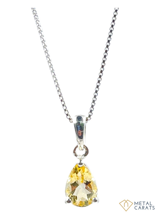 Metal Carats 925 Sterling Silver Pear Citrine Pendant with Chain | Natural Gemstones | Casual | Women