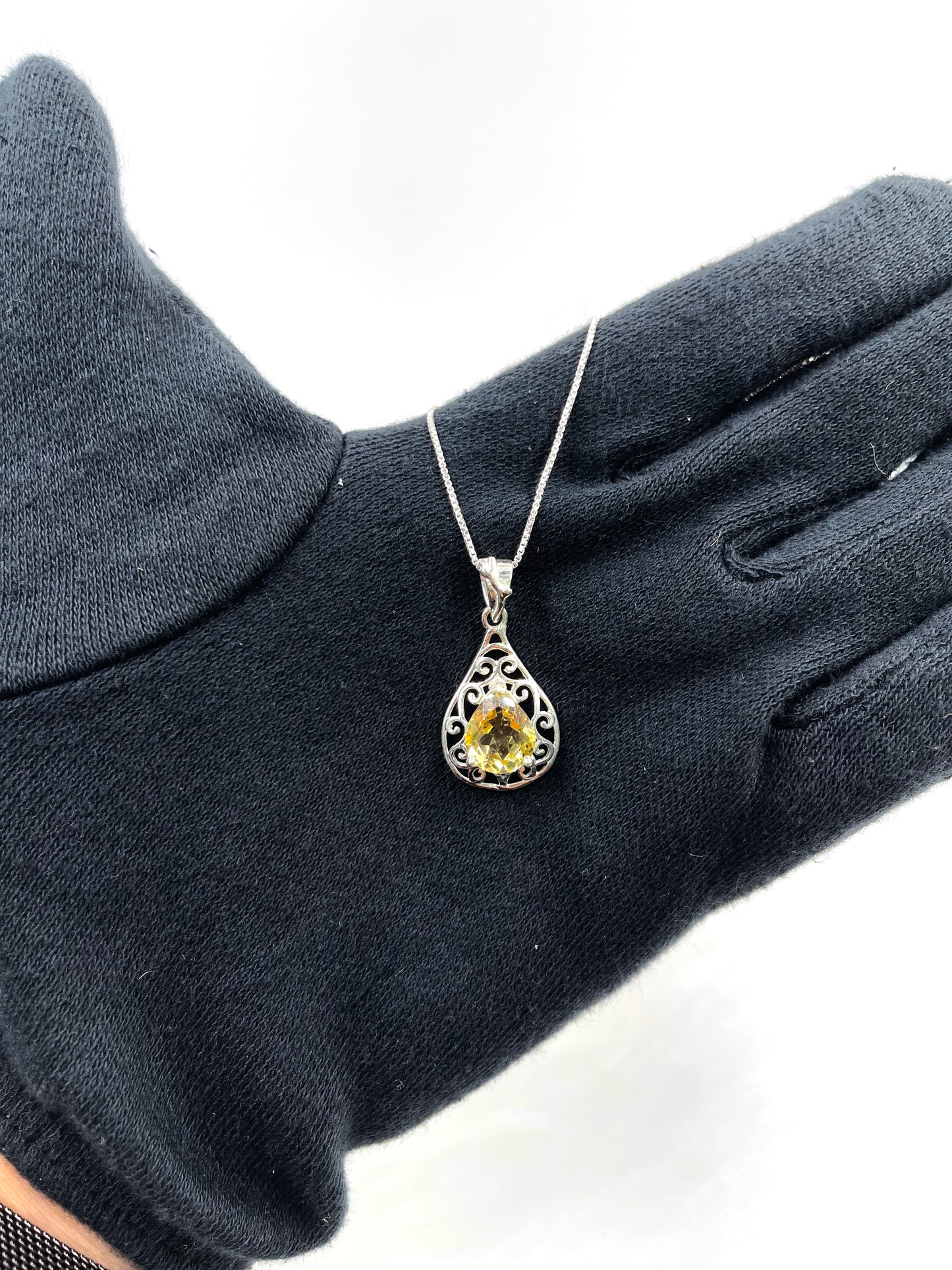 Metal Carats 925 Sterling Silver Fancy Pear Citrine Pendant with chain | Women | Authentic Gemstones | Yellow