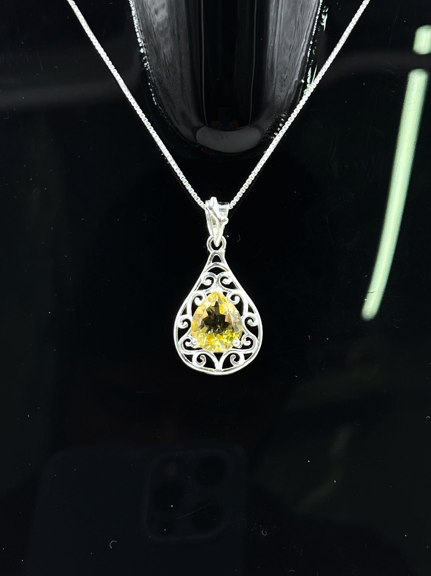 Metal Carats 925 Sterling Silver Fancy Pear Citrine Pendant with chain | Women | Authentic Gemstones | Yellow