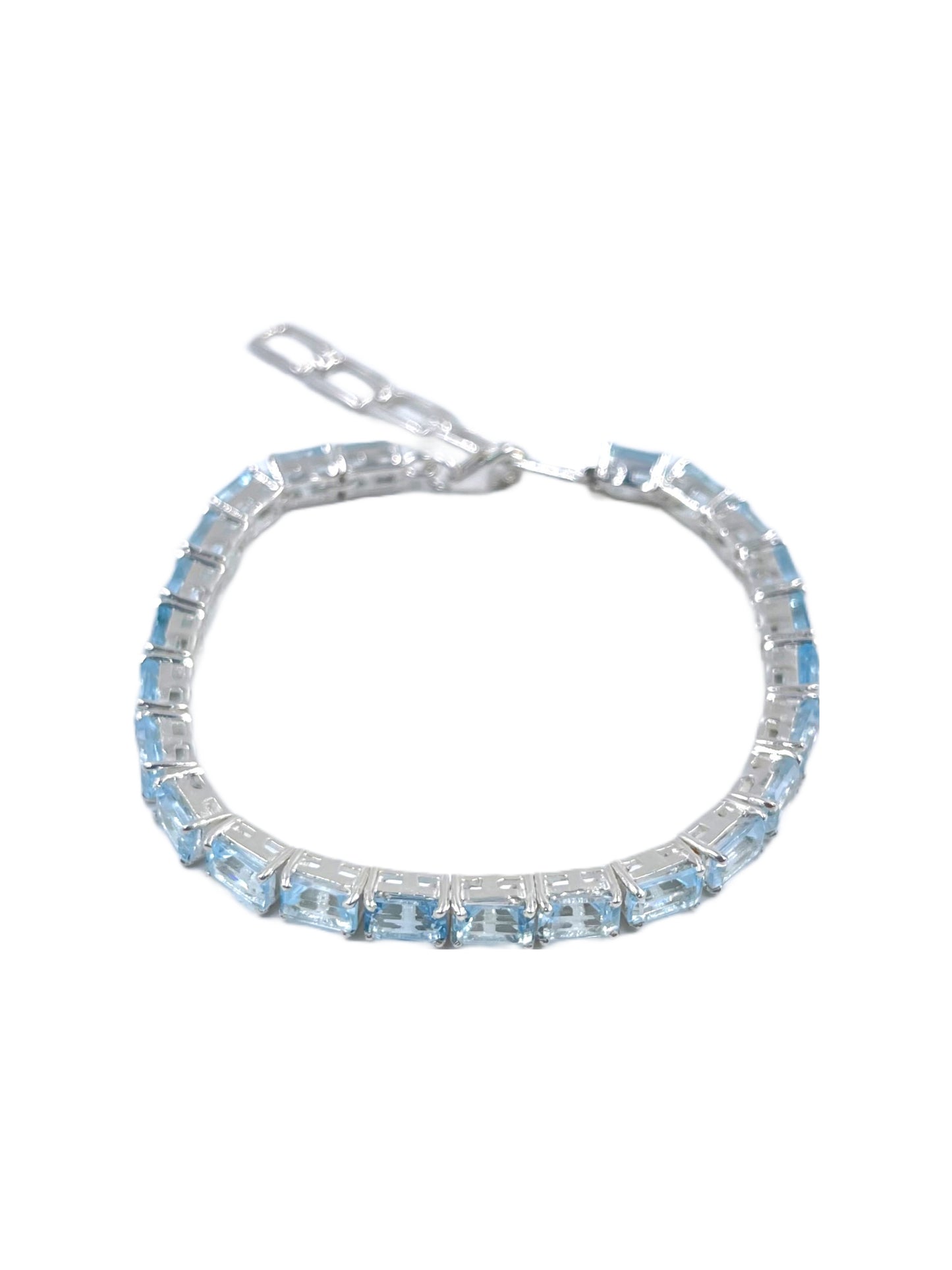 Metal Carats 925 Sterling Silver Tennis Bracelet in Rectangle Blue Topaz | Sky Color | Unisex | Natural Gemstones