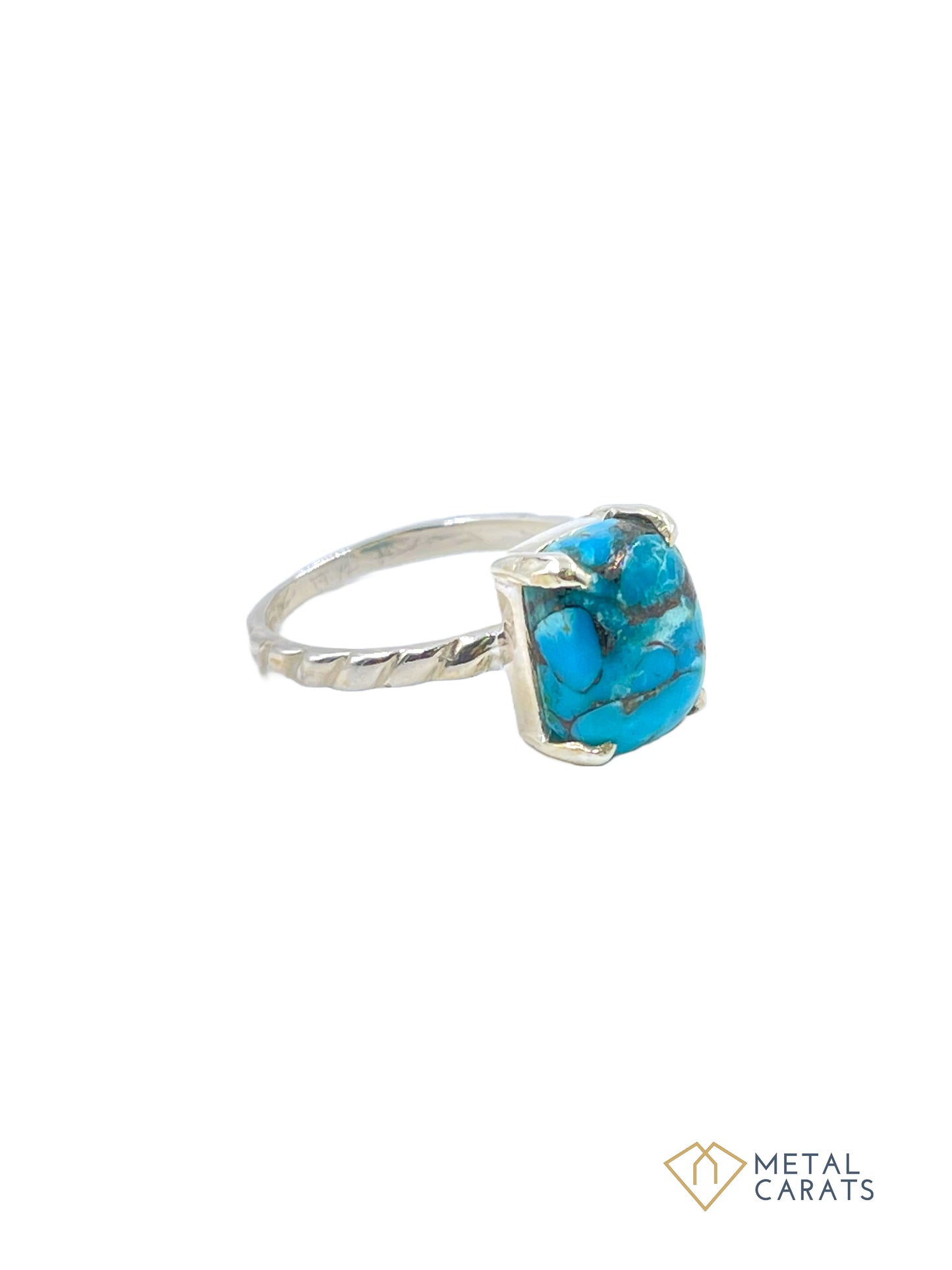 Metal Carats Rectangular Cabochon Turquoise Statement Ring | Natural Turquoise | Firoza | Female