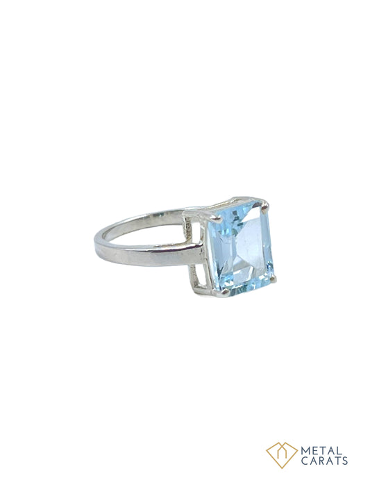 Metal Carats 925 Sterling Silver Blue Topaz Rectangle Cut Ring | Sky Color | Topaz | Women