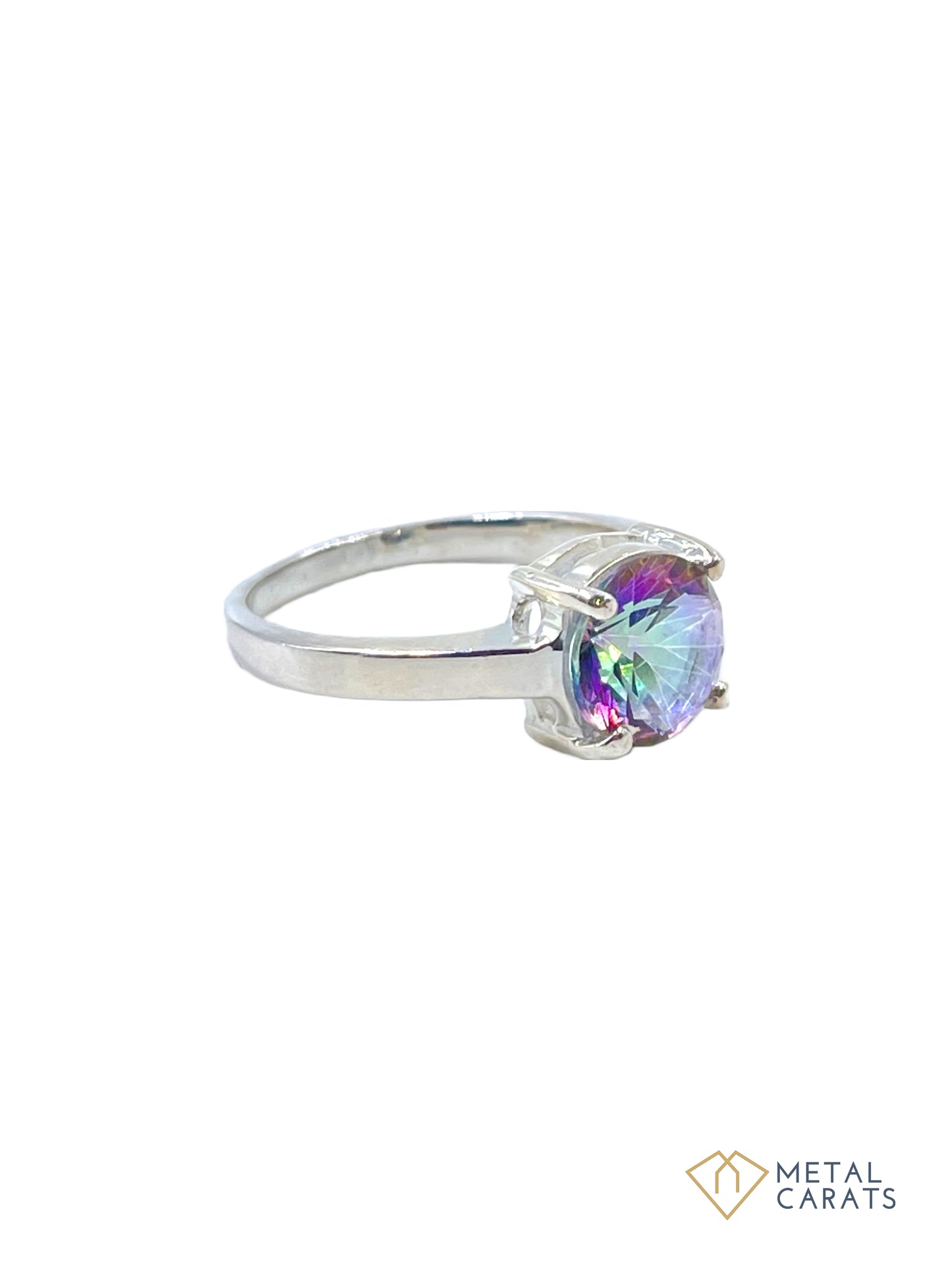 Metal Carats Solitaire Sized Mystic Topaz Ring in 925 Sterling Silver | Women | Multicolored Stone | Topaz