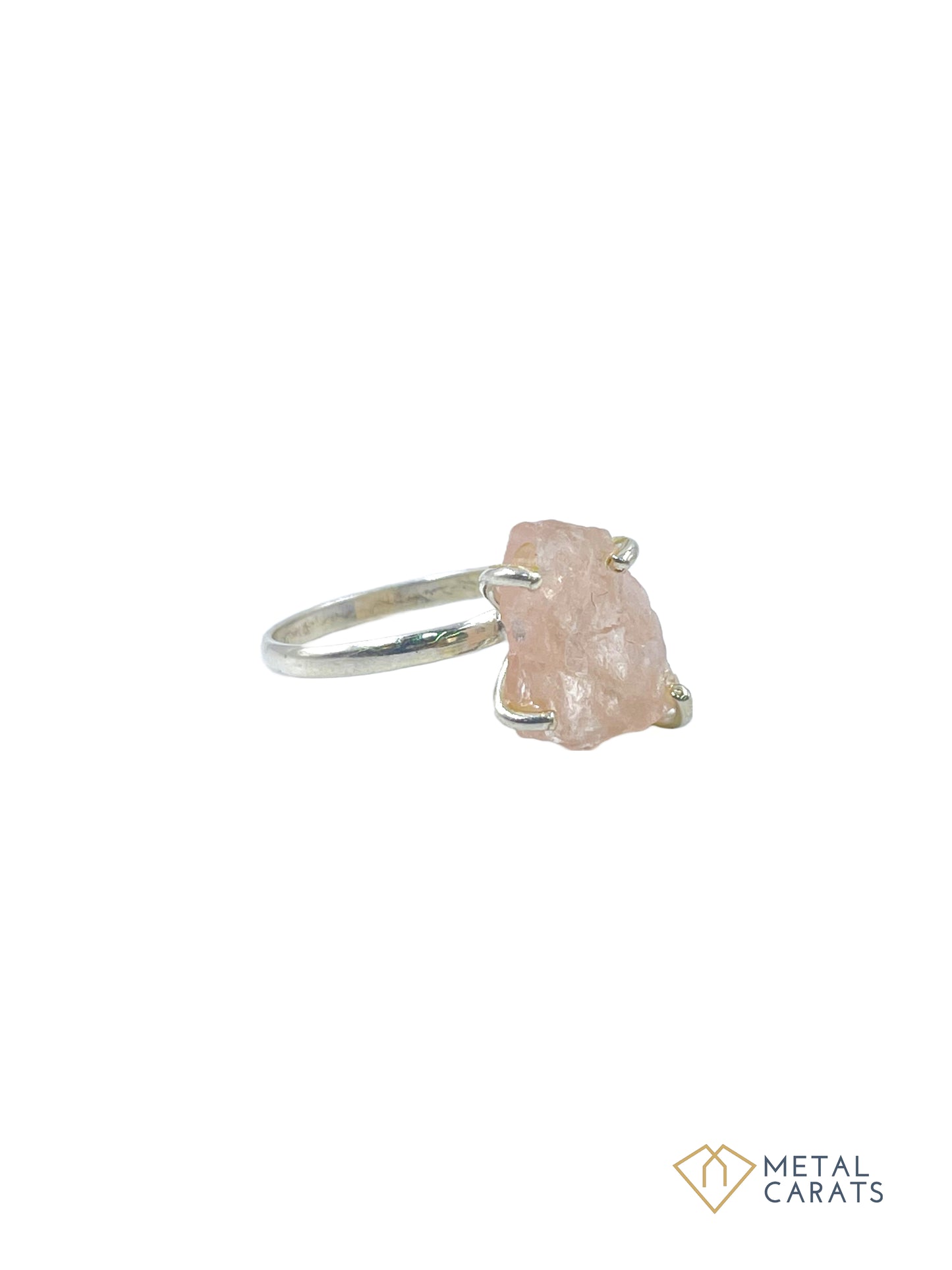 Metal Carats Rough Rose Quartz Gemstone Ring in 925 Sterling Silver | Women | Rose Quartz | Pink