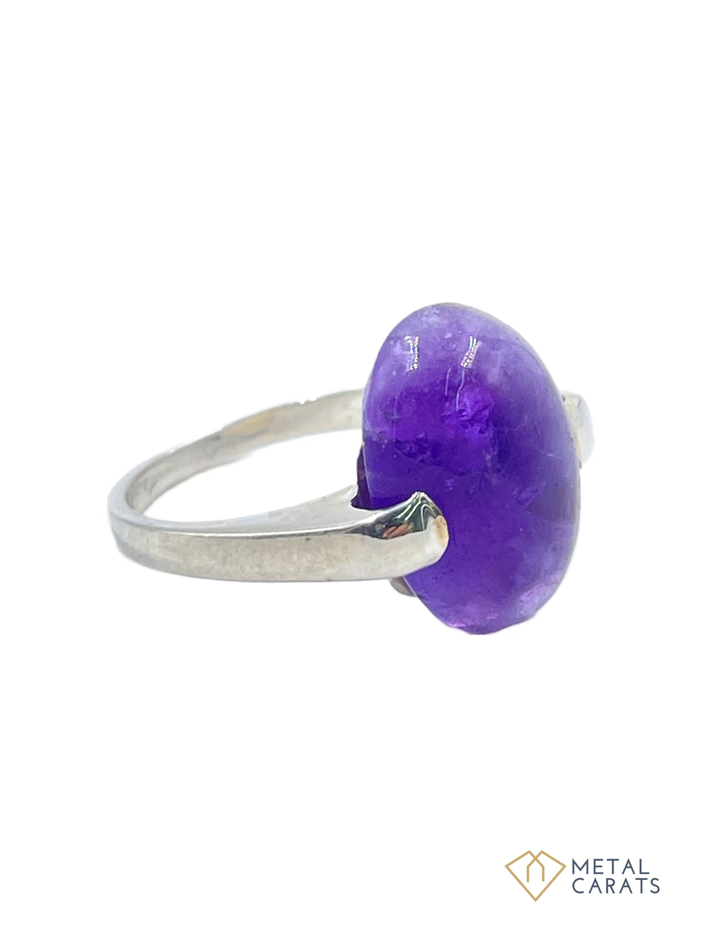 Metal Carats 925 Sterling Silver Oval Cabochon Amethyst Ring | Natural Amethyst | Women |Purple