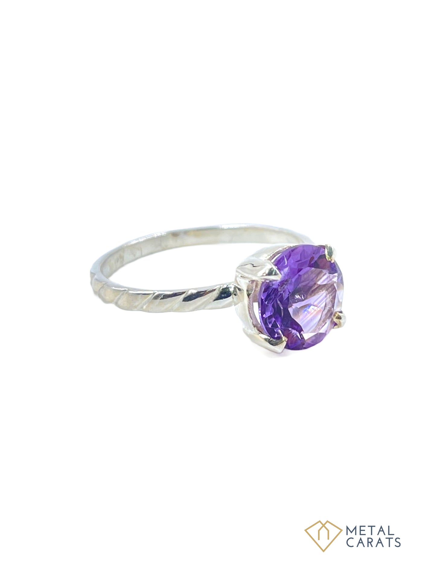 Metal Carats 925 Sterling Silver Amethyst Solitaire Look Ring | Natural Amethyst | Women |Purple