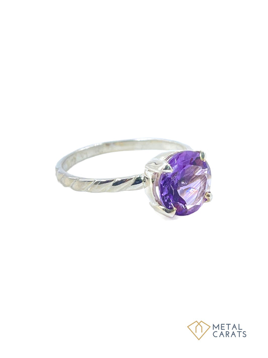 Metal Carats 925 Sterling Silver Amethyst Solitaire Look Ring | Natural Amethyst | Women |Purple