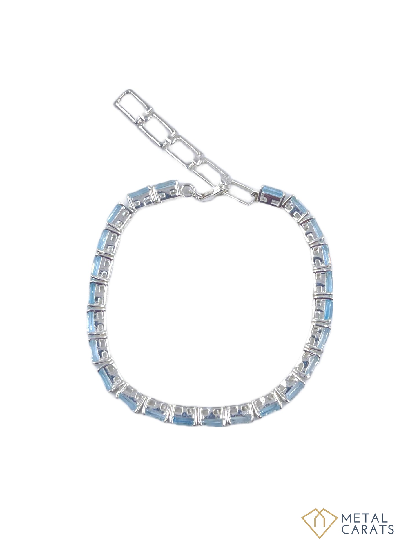 Metal Carats 925 Sterling Silver Tennis Bracelet in Rectangle Blue Topaz | Sky Color | Unisex | Natural Gemstones