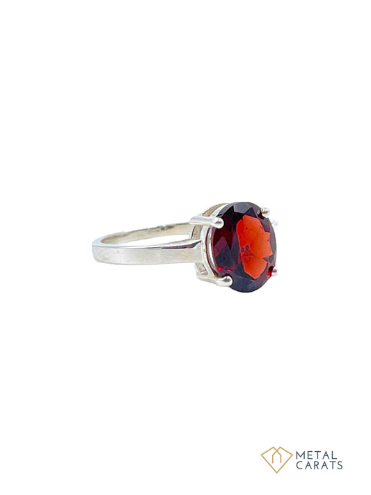 Metal Carats 925 Sterling Silver Garnet Oval Cut Stone Ring for women | Natural Garnet | Red