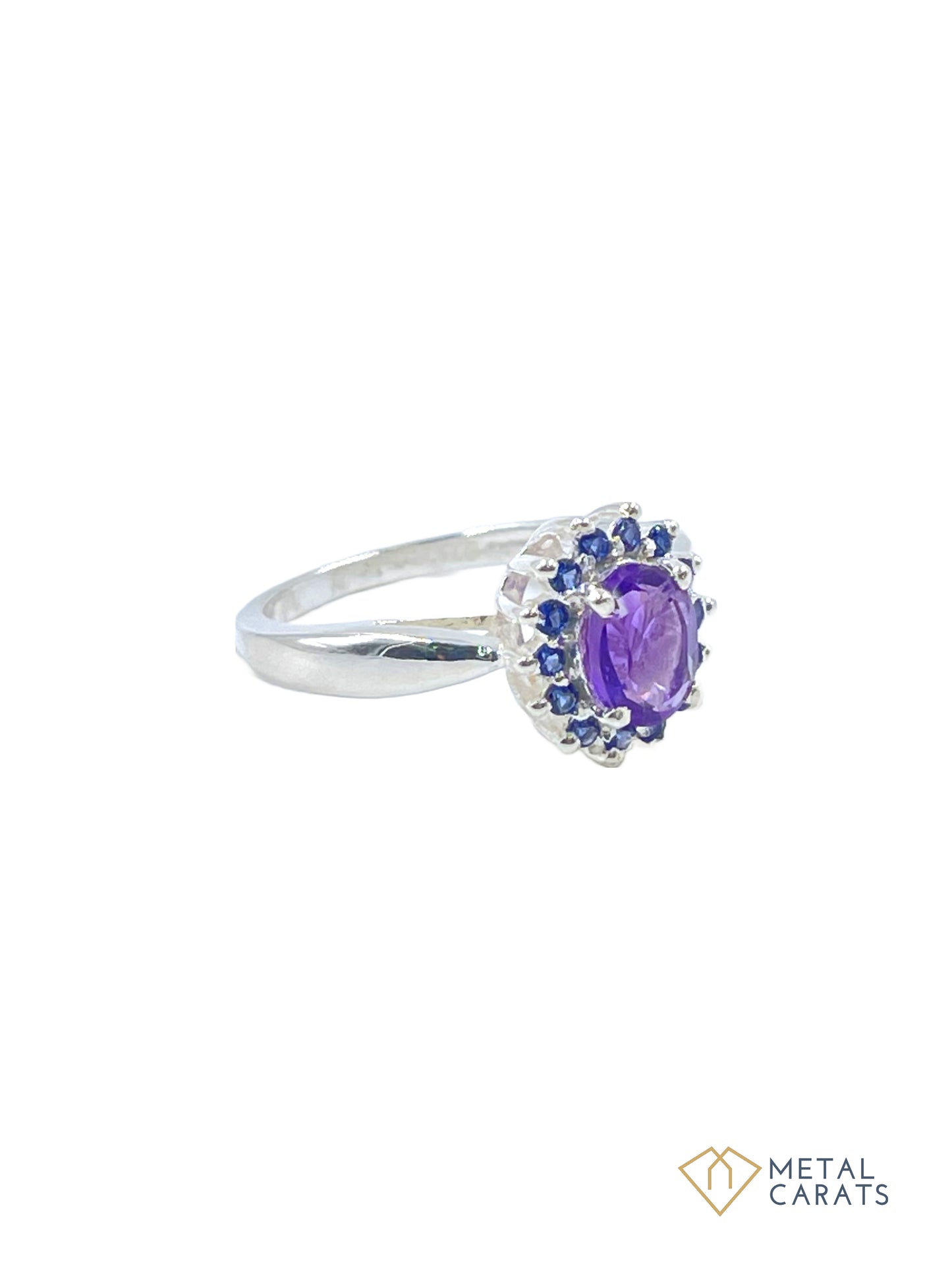 Metal Carats 925 Sterling Silver Amethyst and CZ Ring for Women | Natural Amethyst | Oval Stone | Stamped