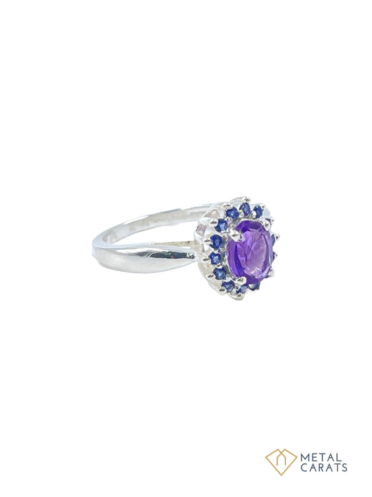 Metal Carats 925 Sterling Silver Amethyst and CZ Ring for Women | Natural Amethyst | Oval Stone | Stamped