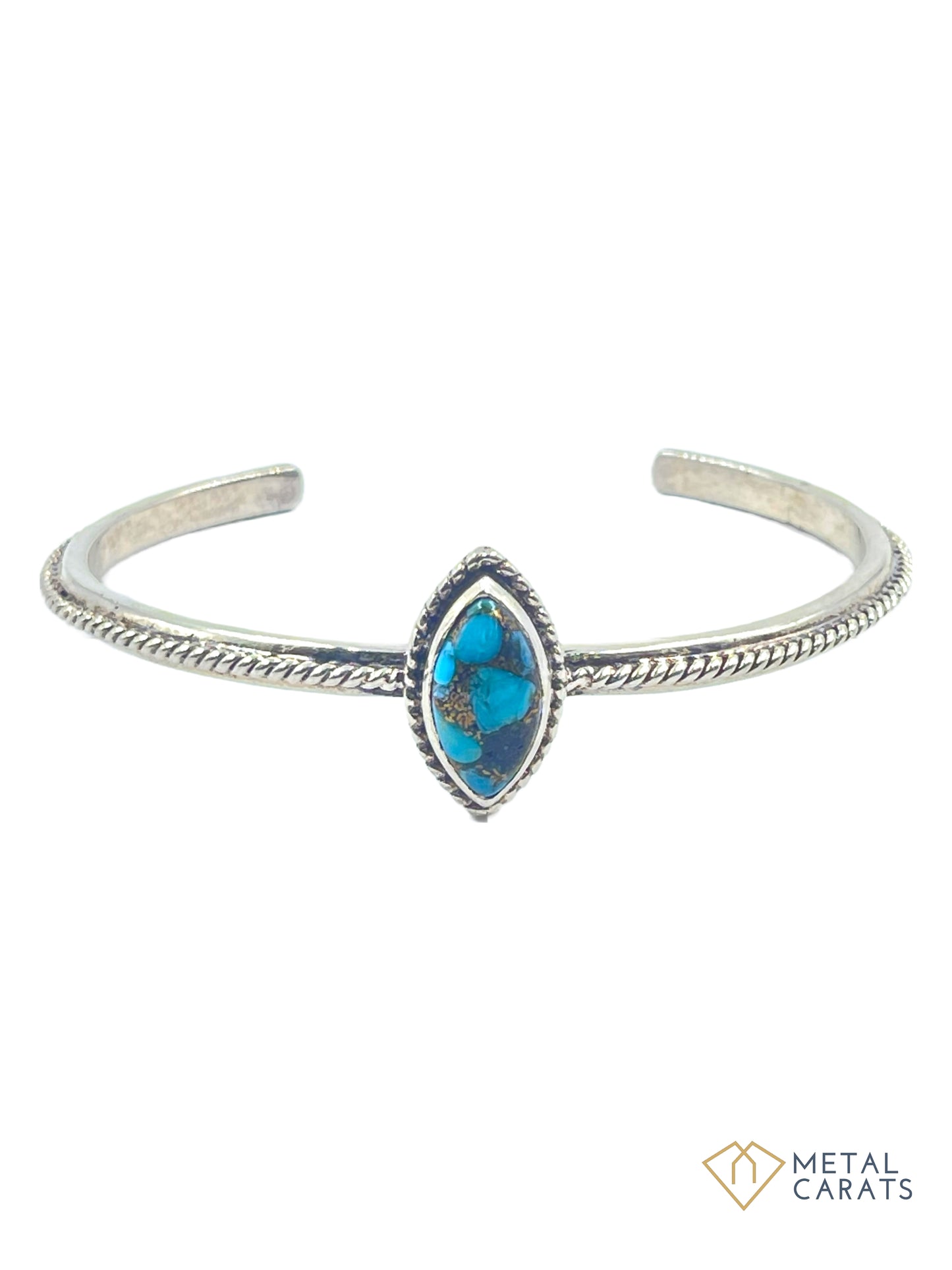 Metal Carats 925 Sterling Silver Oxodised Turquoise Kada Bracelet | Marquise Turquoise | Firoza | Women