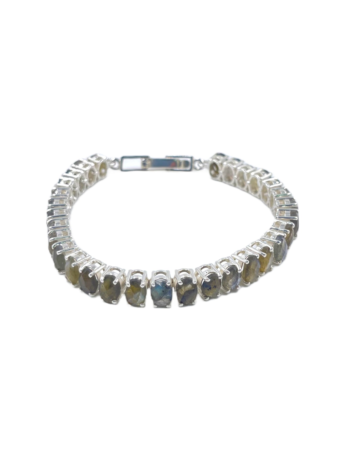 Metal Carats 925 Sterling Silver Tennis Bracelet in Labradorite | Oval Stone | Natural Gemstone | Extreme Fire | Unisex