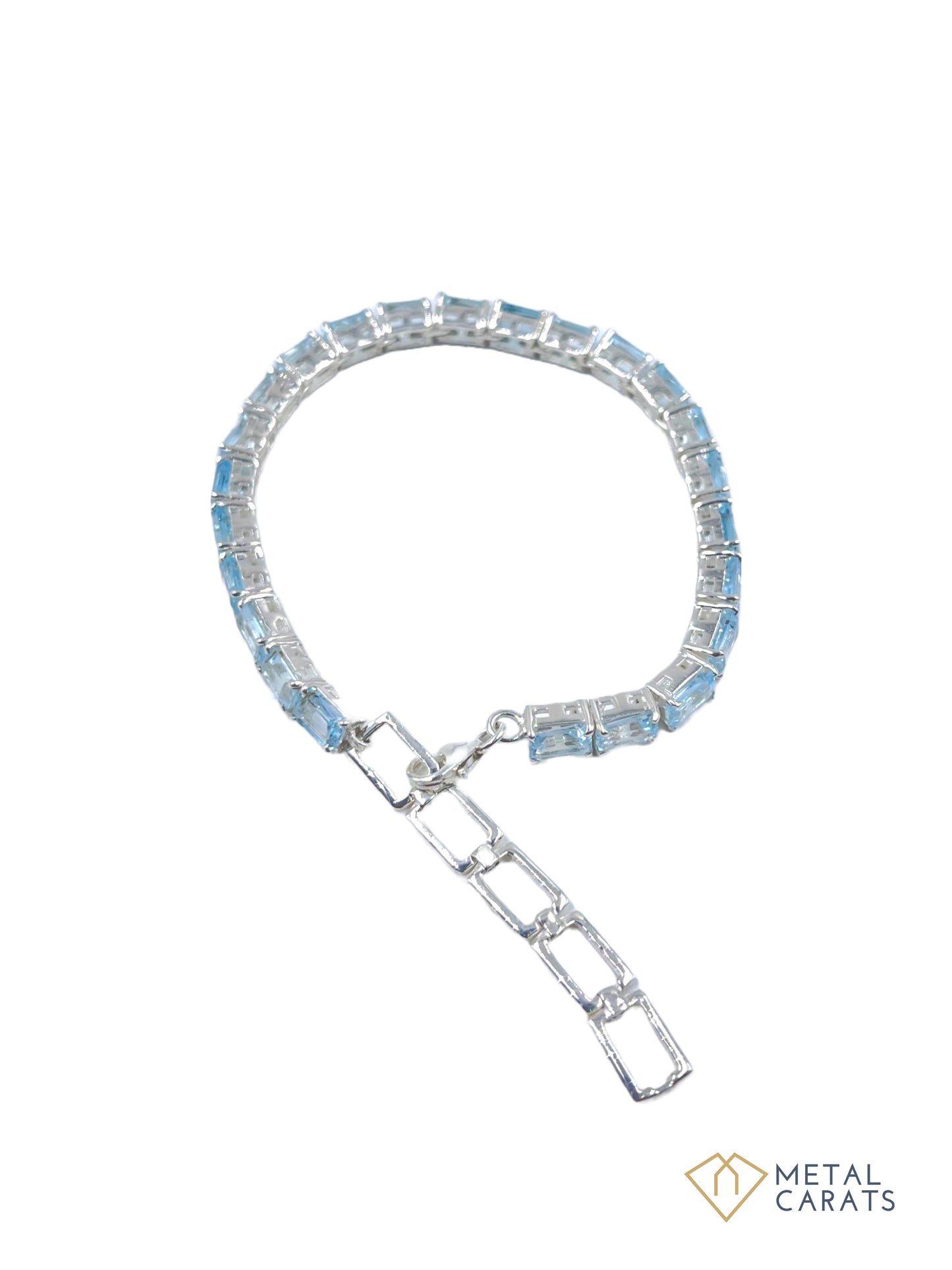 Metal Carats 925 Sterling Silver Tennis Bracelet in Rectangle Blue Topaz | Sky Color | Unisex | Natural Gemstones