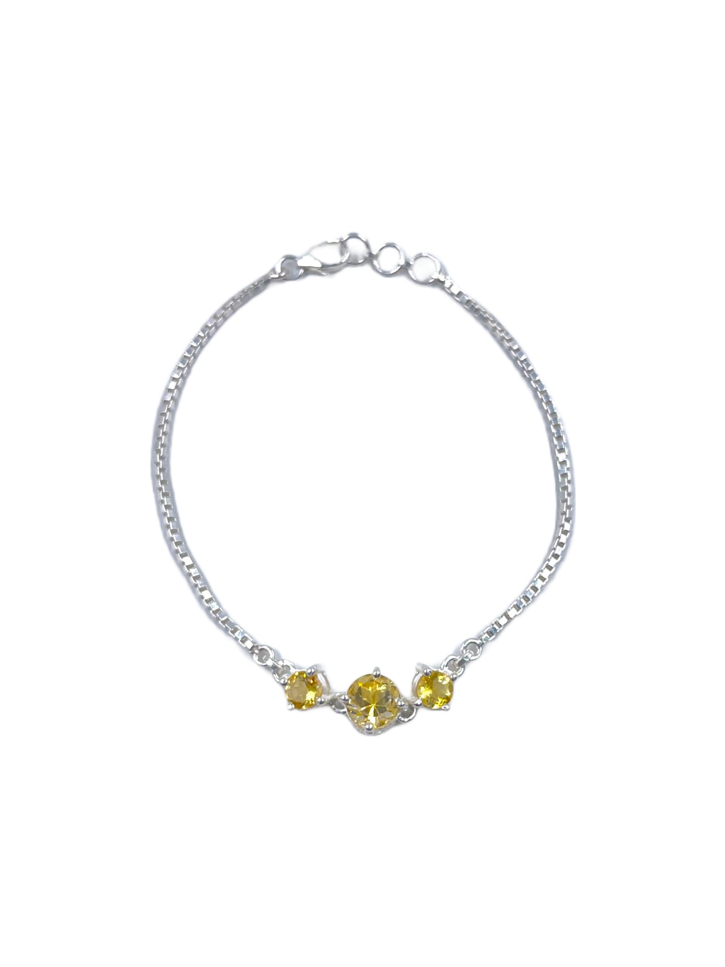 Metal Carats 925 Sterling Silver 3 Stone Citrine Lure Bracelet | Women | Yellow | Chain Bracelet