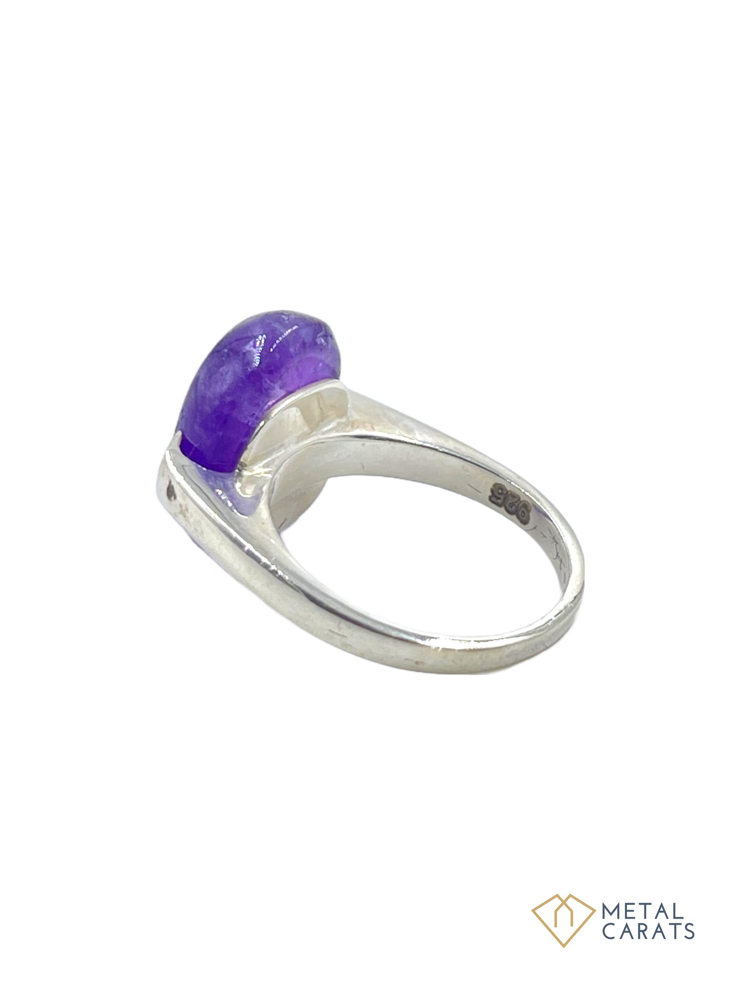 Metal Carats 925 Sterling Silver Oval Cabochon Amethyst Ring | Natural Amethyst | Women |Purple